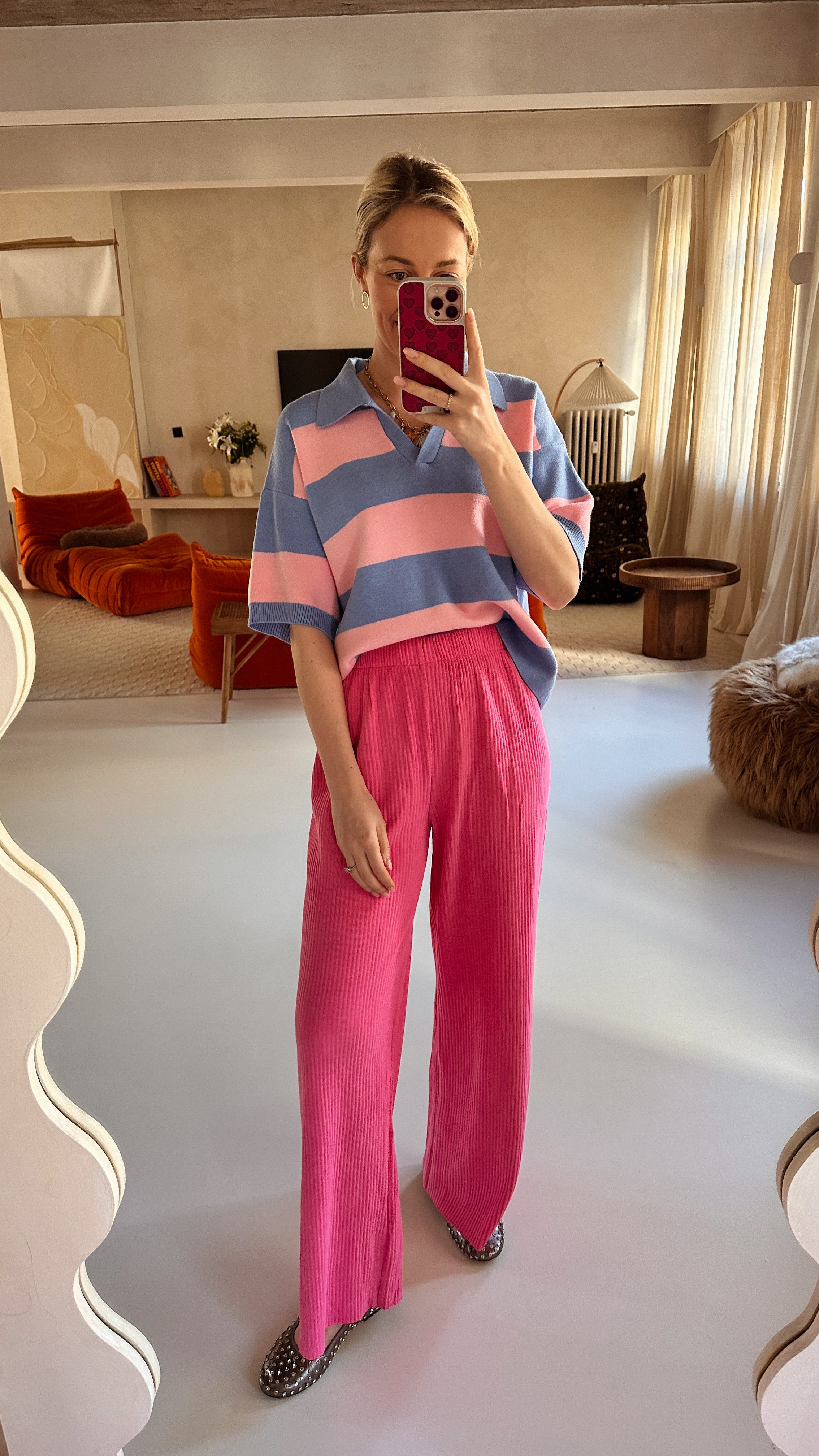 Kito katoenen roze geribbelde broek