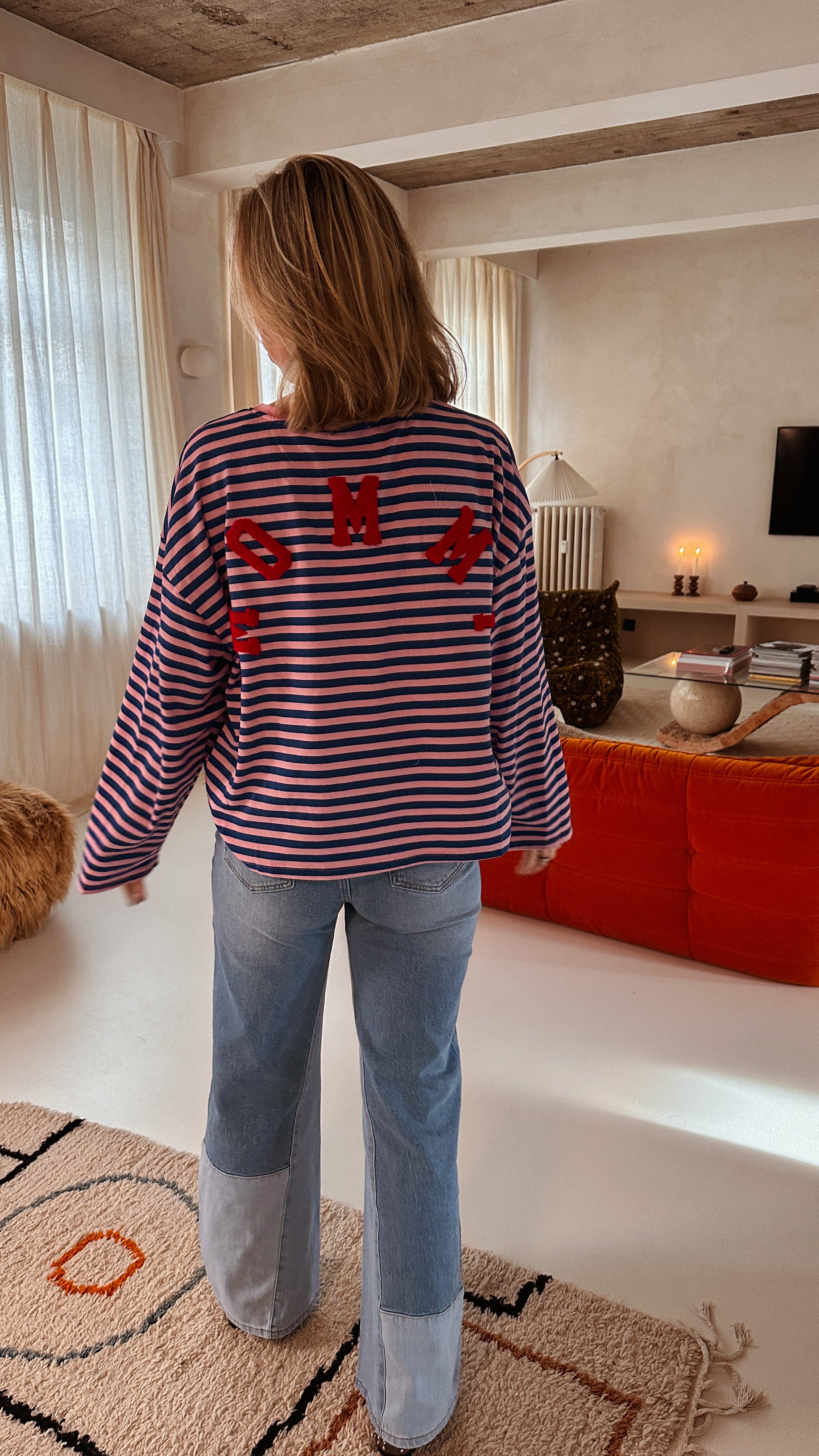 Mommy sweatshirt gestreept roze/blauw