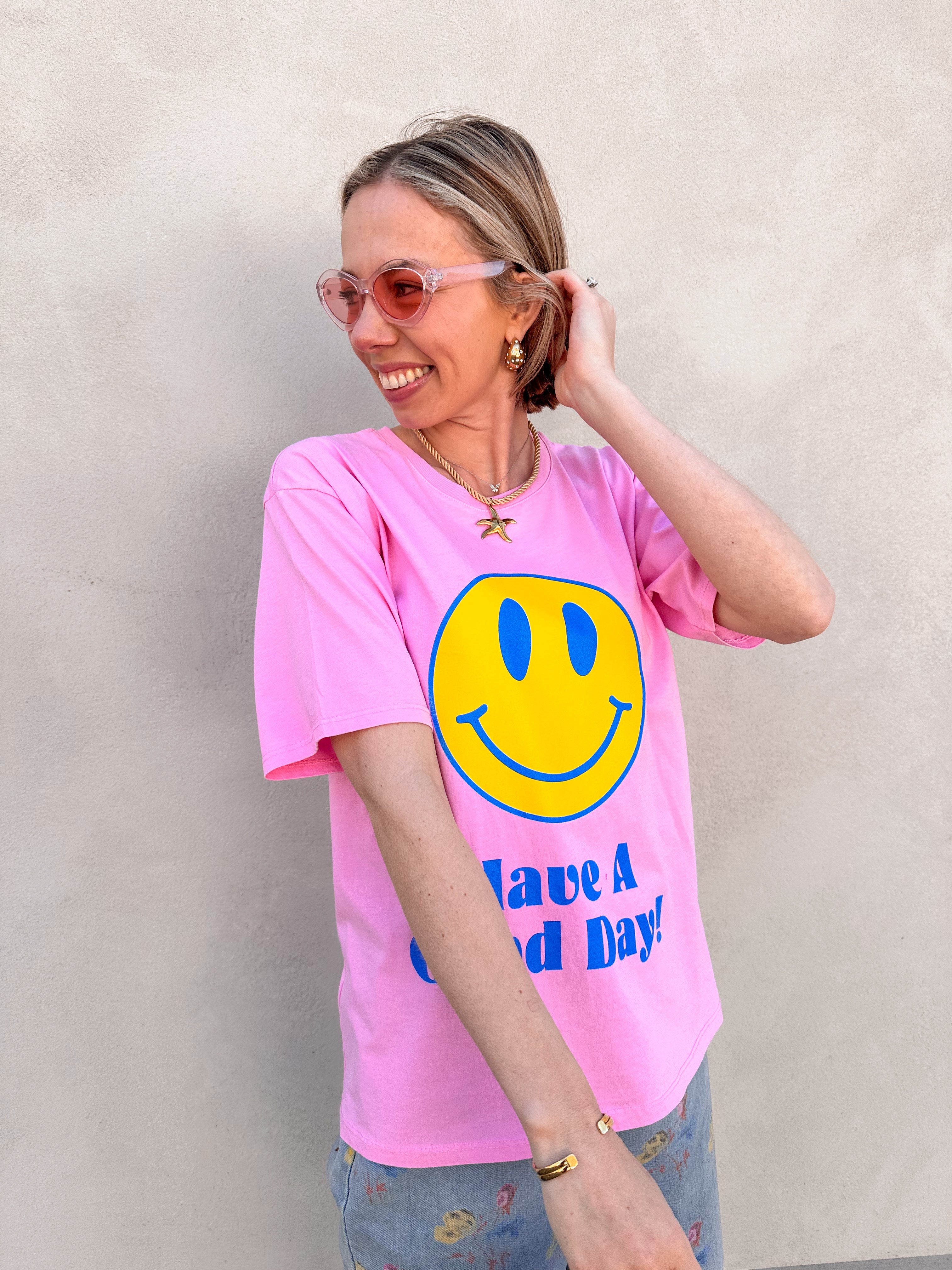 T-shirt roze met smiley