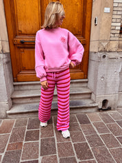 Mira wollen crochet broek roze gestreept