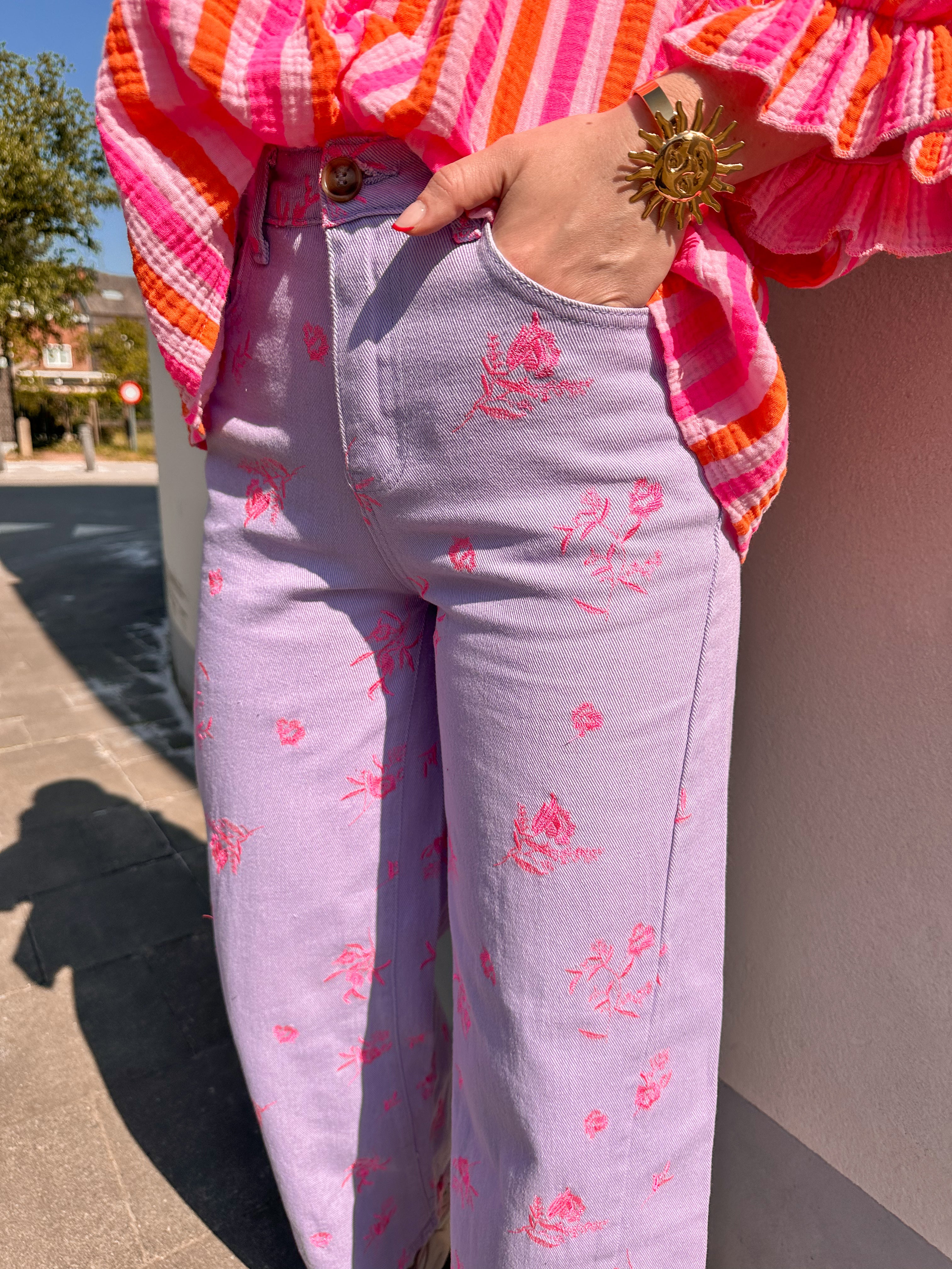 Sia Jeans lila gebloemd