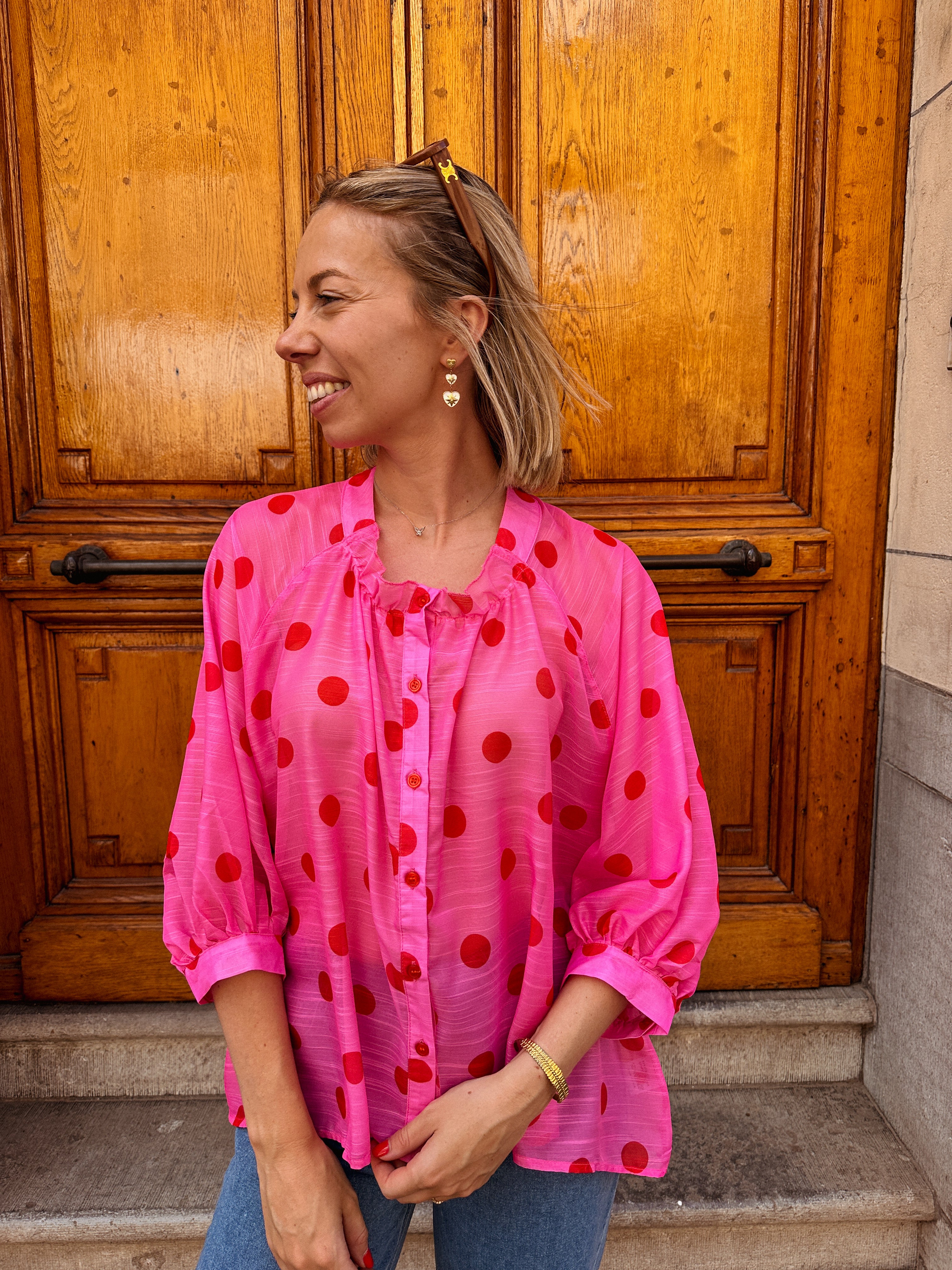 Jolie blouse met bollen roze