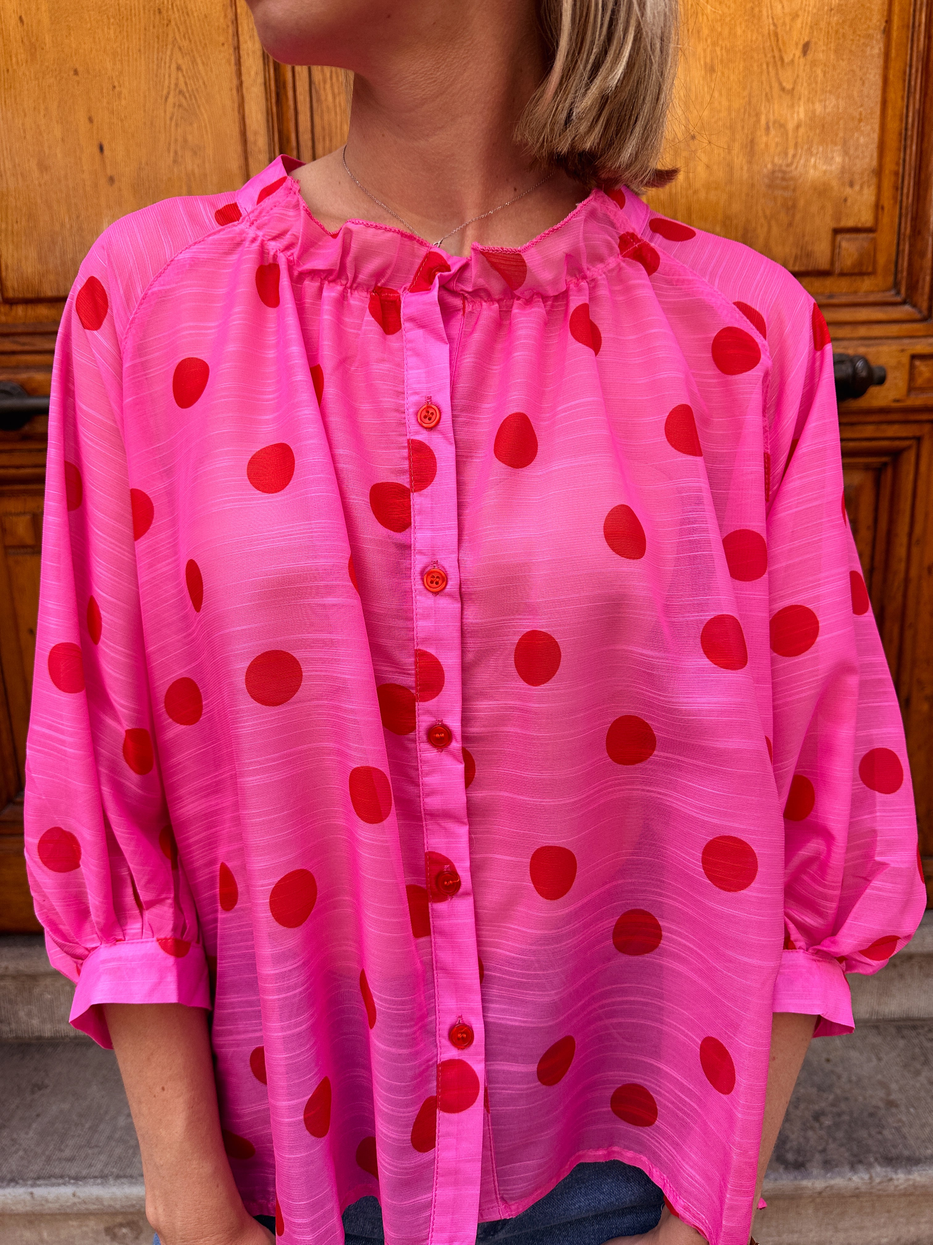 Jolie blouse met bollen roze