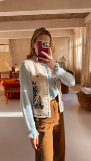 Aria teddy gilet gebloemd blauw