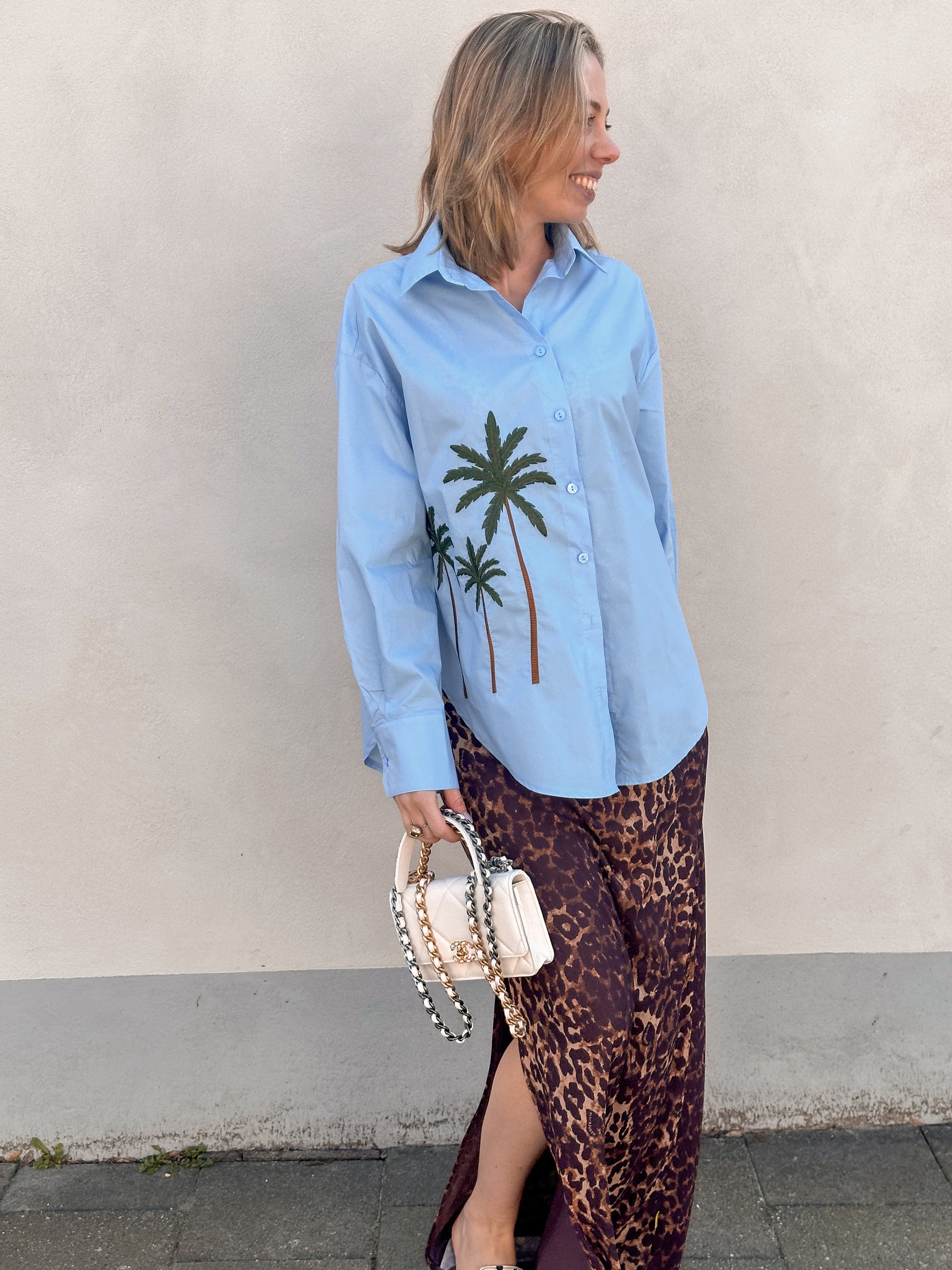 Soso blouse blauw met palmbomen
