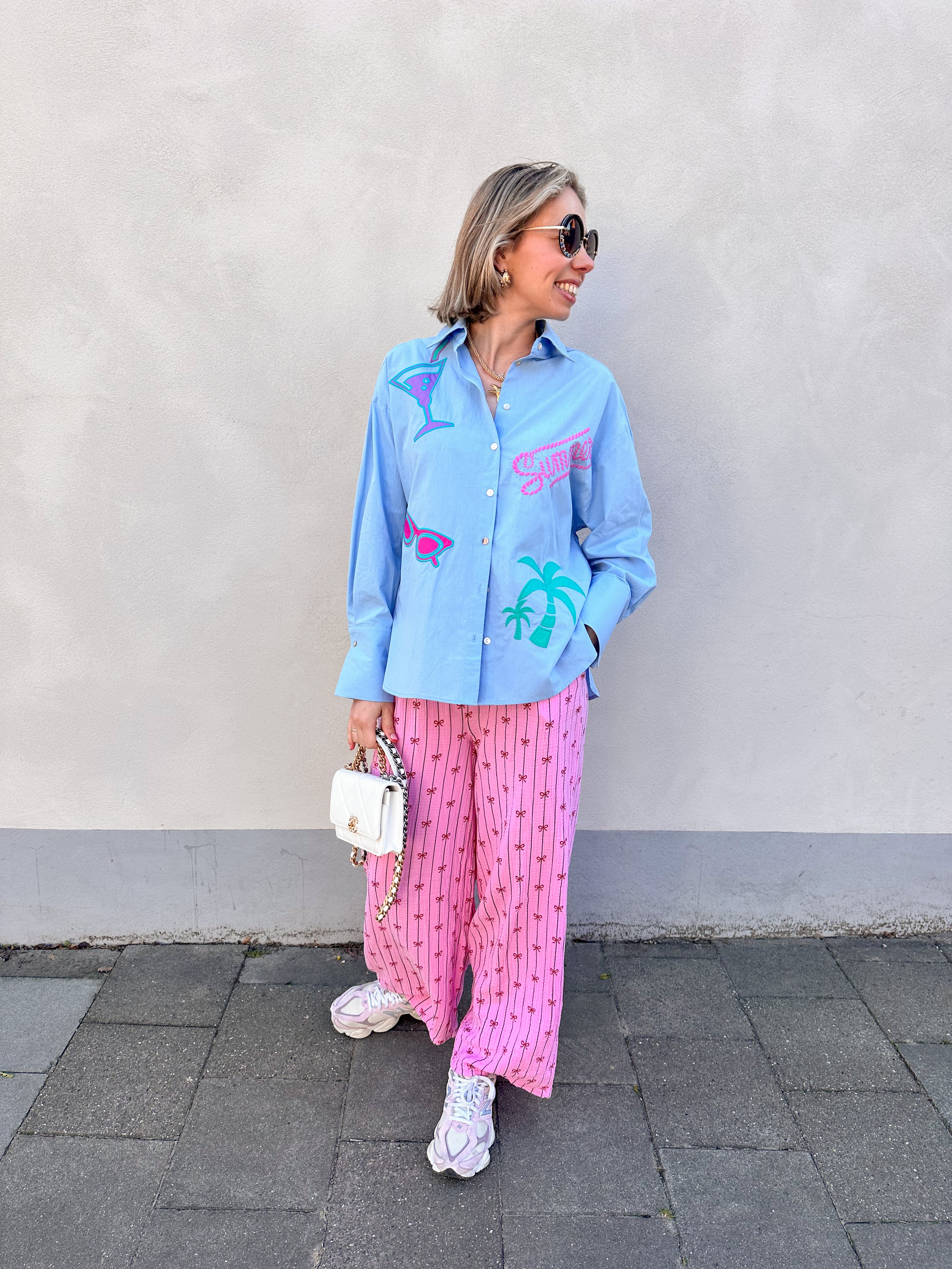 Felien broek roze met rode strikjes