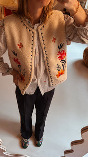 Aria teddy gilet gebloemd oranje