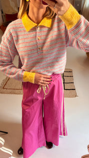 Pinky roze broek met witte streep