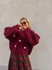 Daisy trui burgundy met hartjes