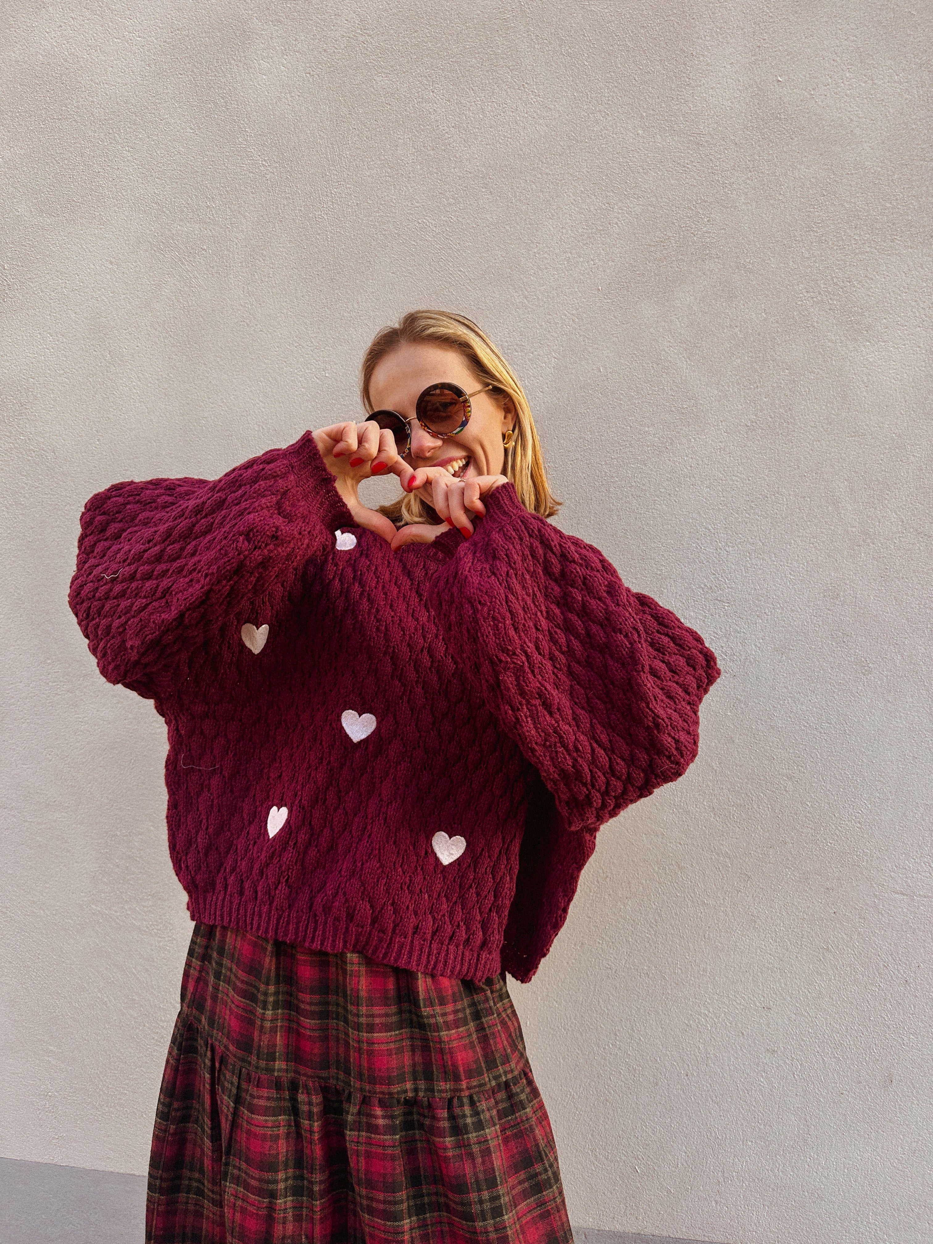 Daisy trui burgundy met hartjes