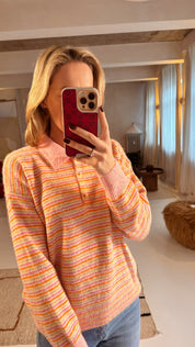 Isla polo trui roze gestreept