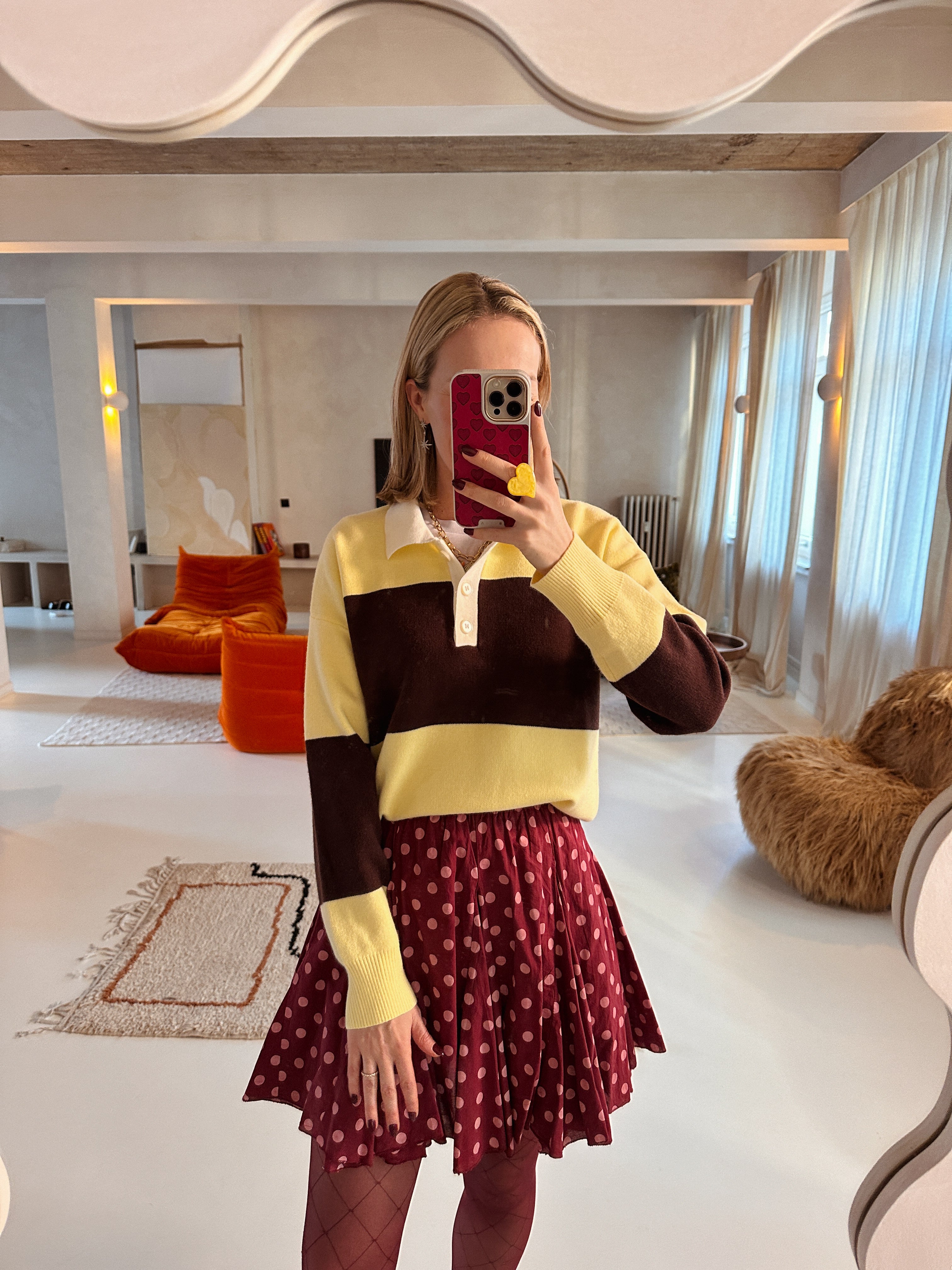 Gigi polo geel/bruin gestreept