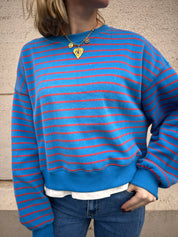 Nova trui blauw/oranje gestreept