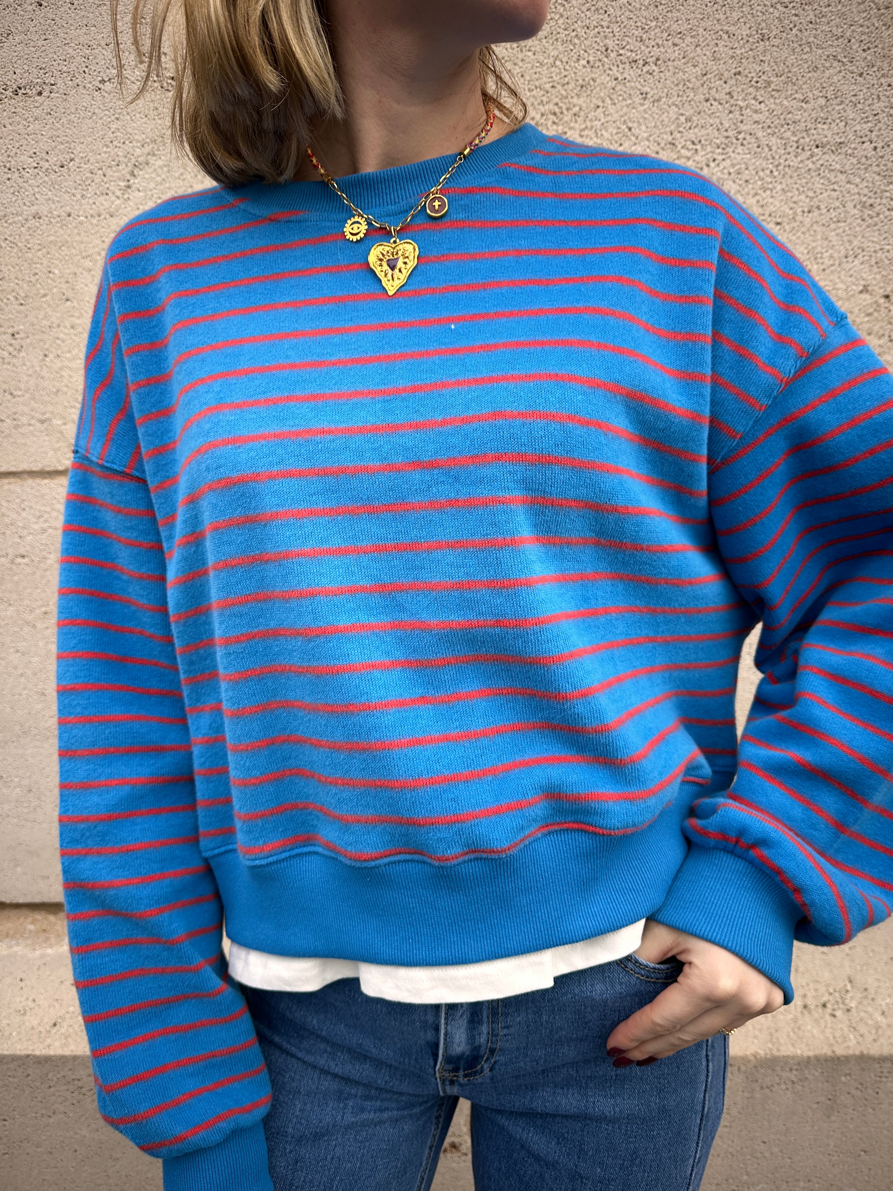 Nova trui blauw/oranje gestreept