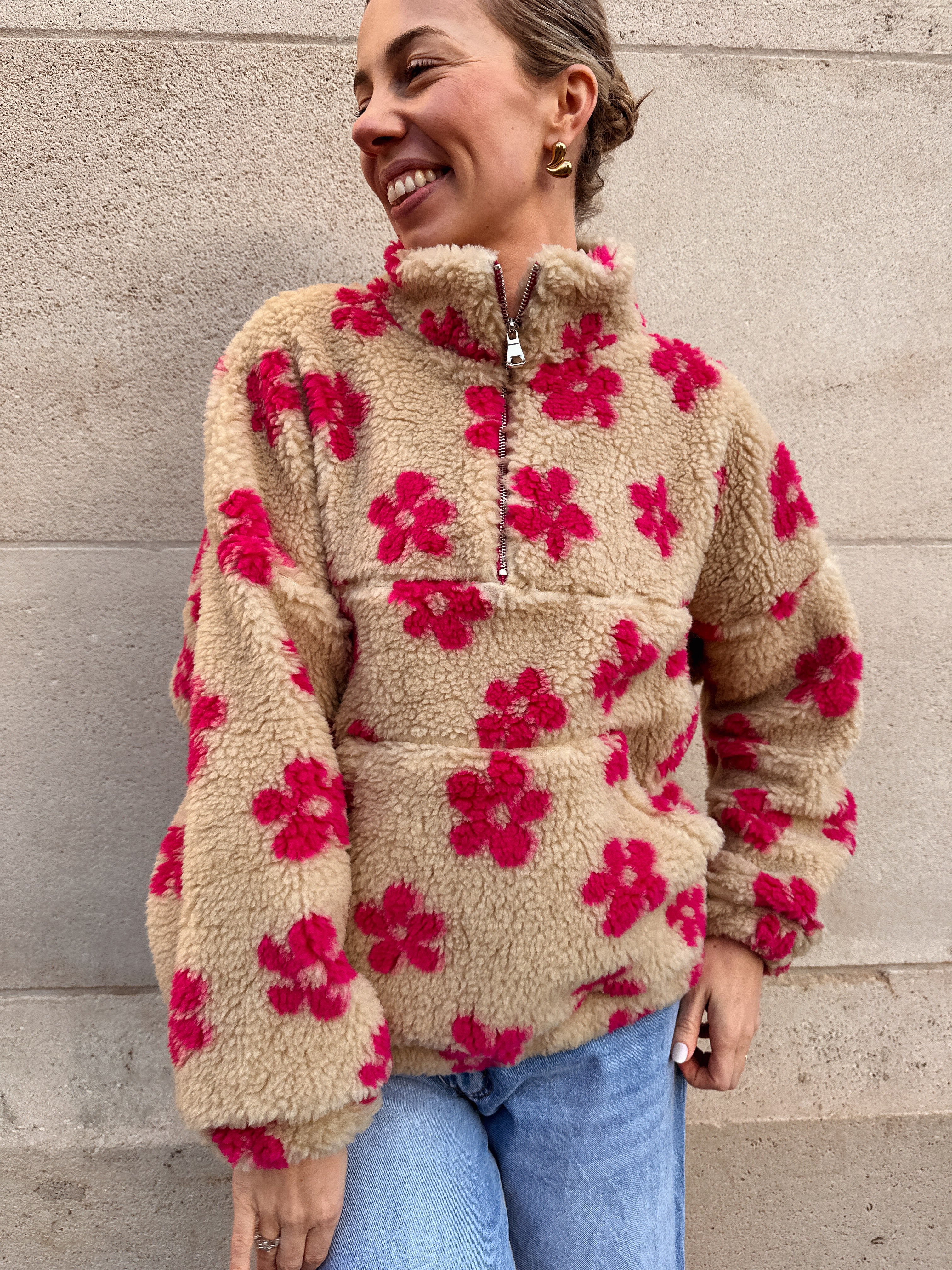 Maja fleece beige gebloemd