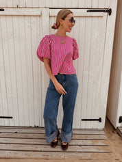 Jane stripe balloon sleeve blouse