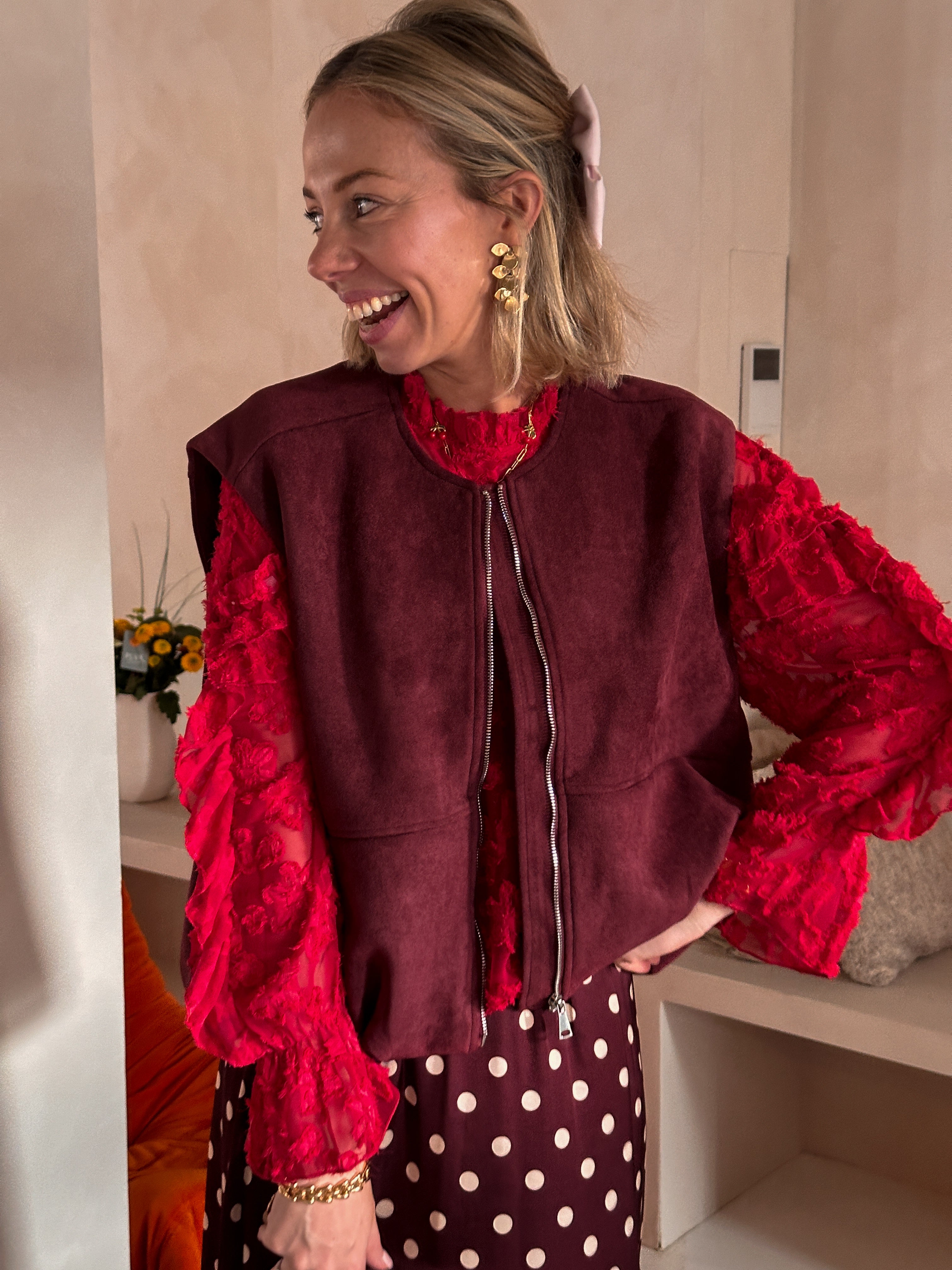 Isaline mouwloos jasje Bordeaux