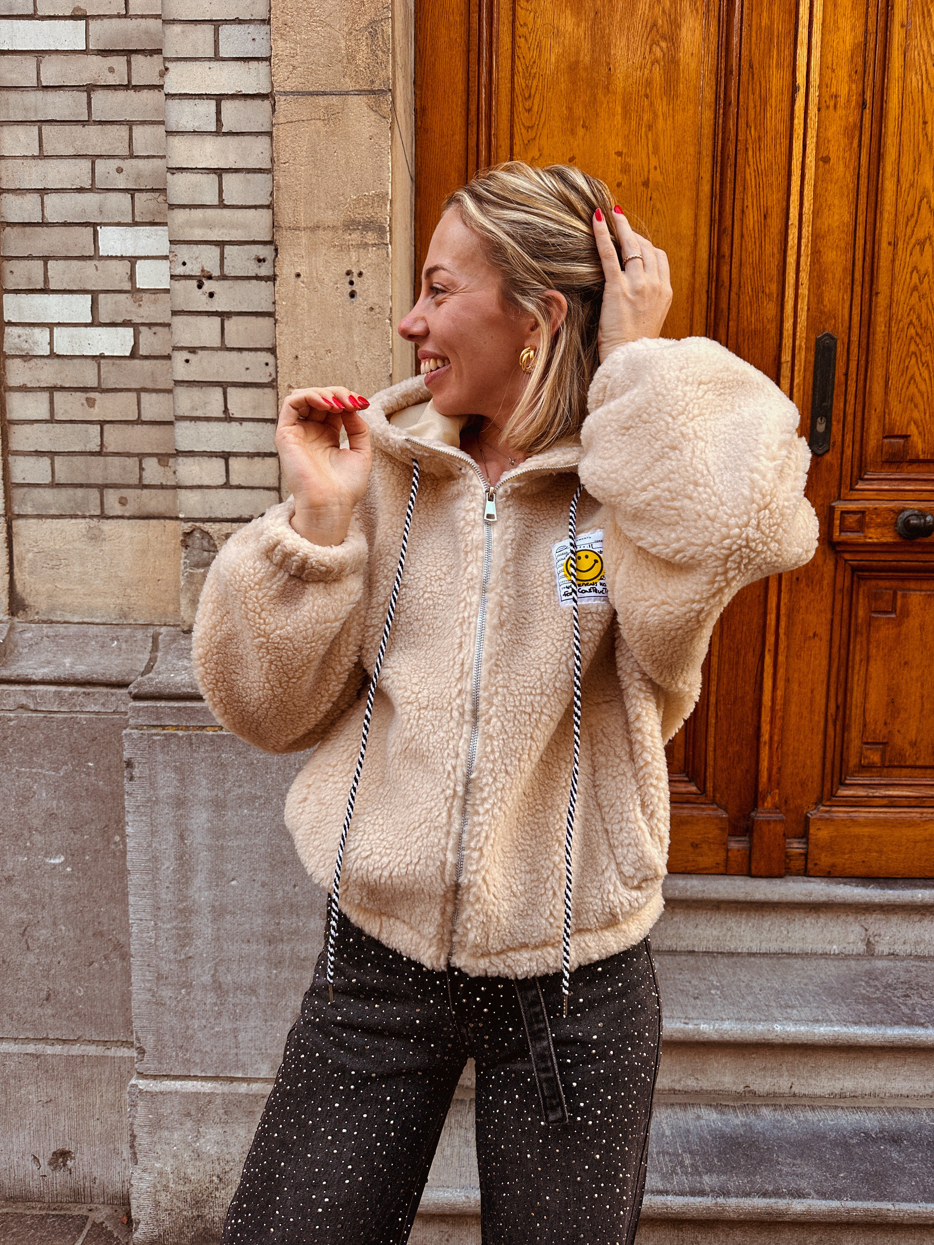 Smiley teddy gilet beige