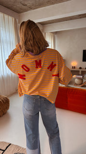 Mommy sweatshirt gestreept oranje/lila