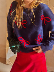 Nina trui blauw met strikjes