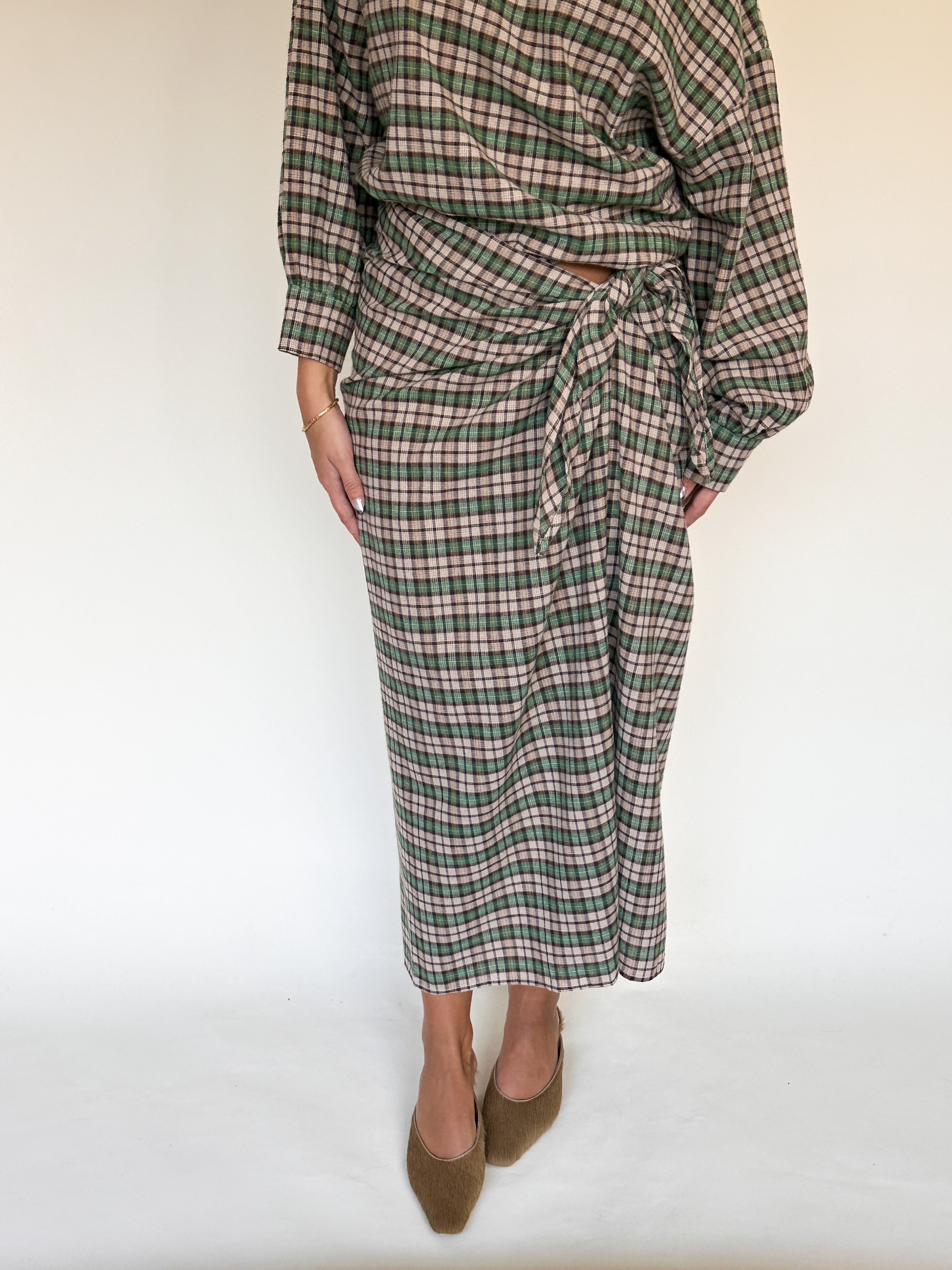 Romy rok geruit crème/groen