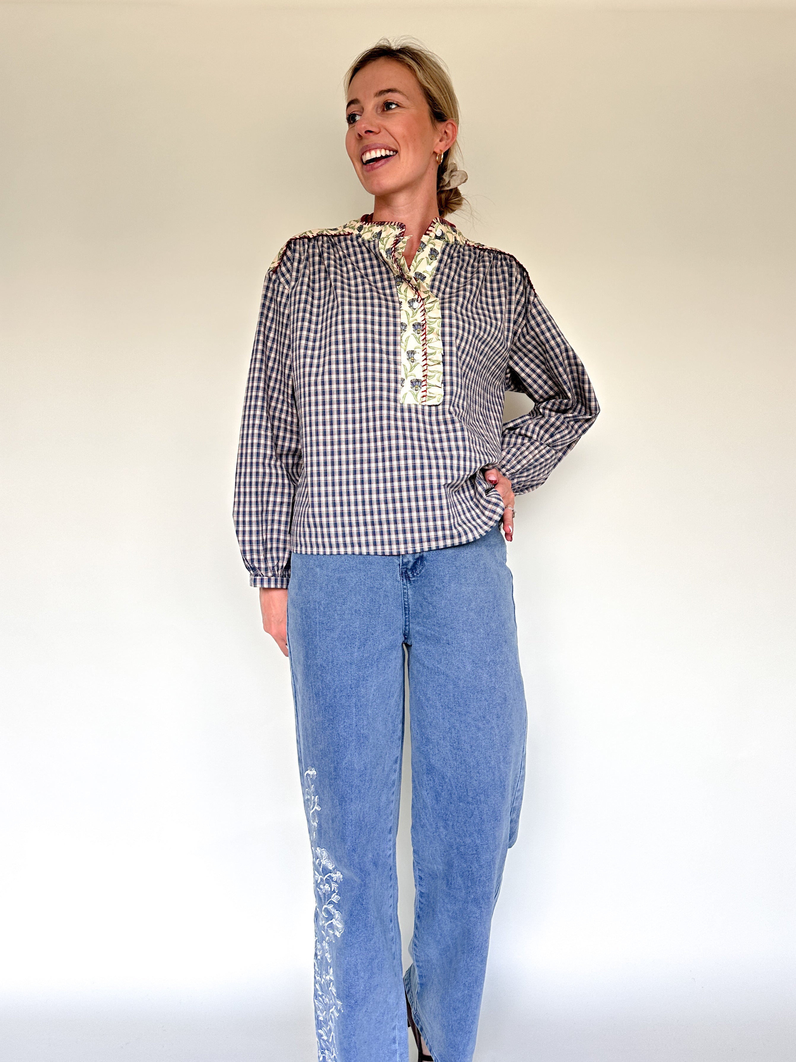 Myla blouse geruit gebloemd