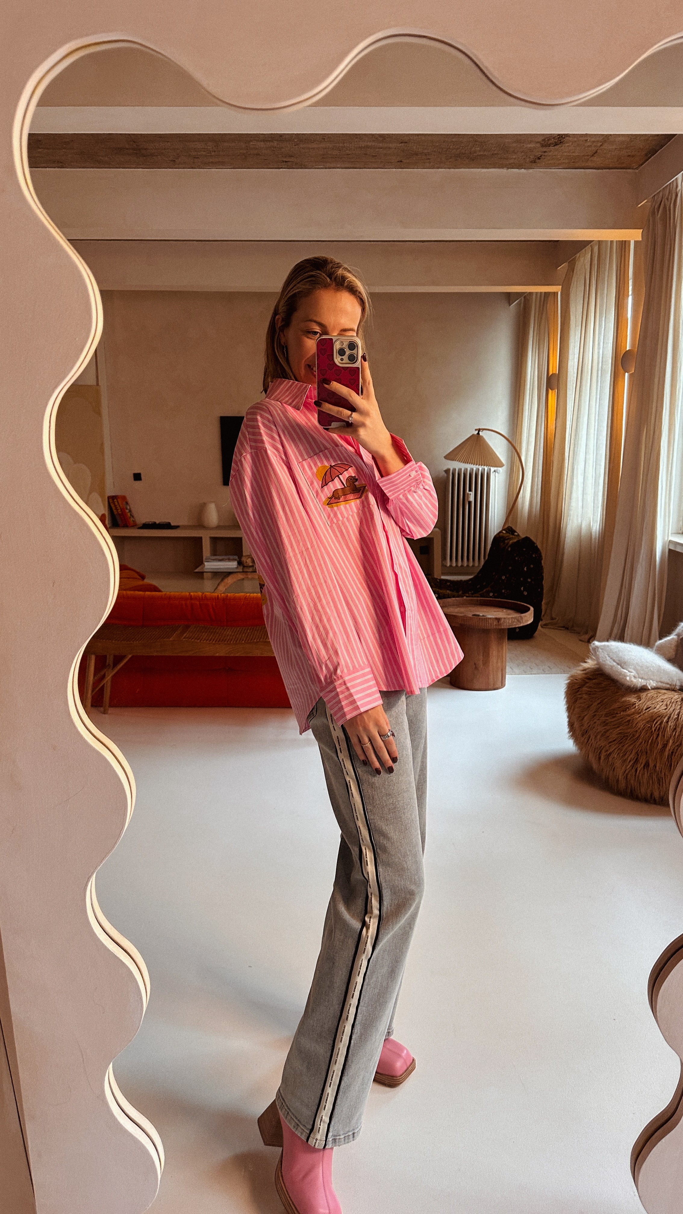 Mare blouse roze gestreept