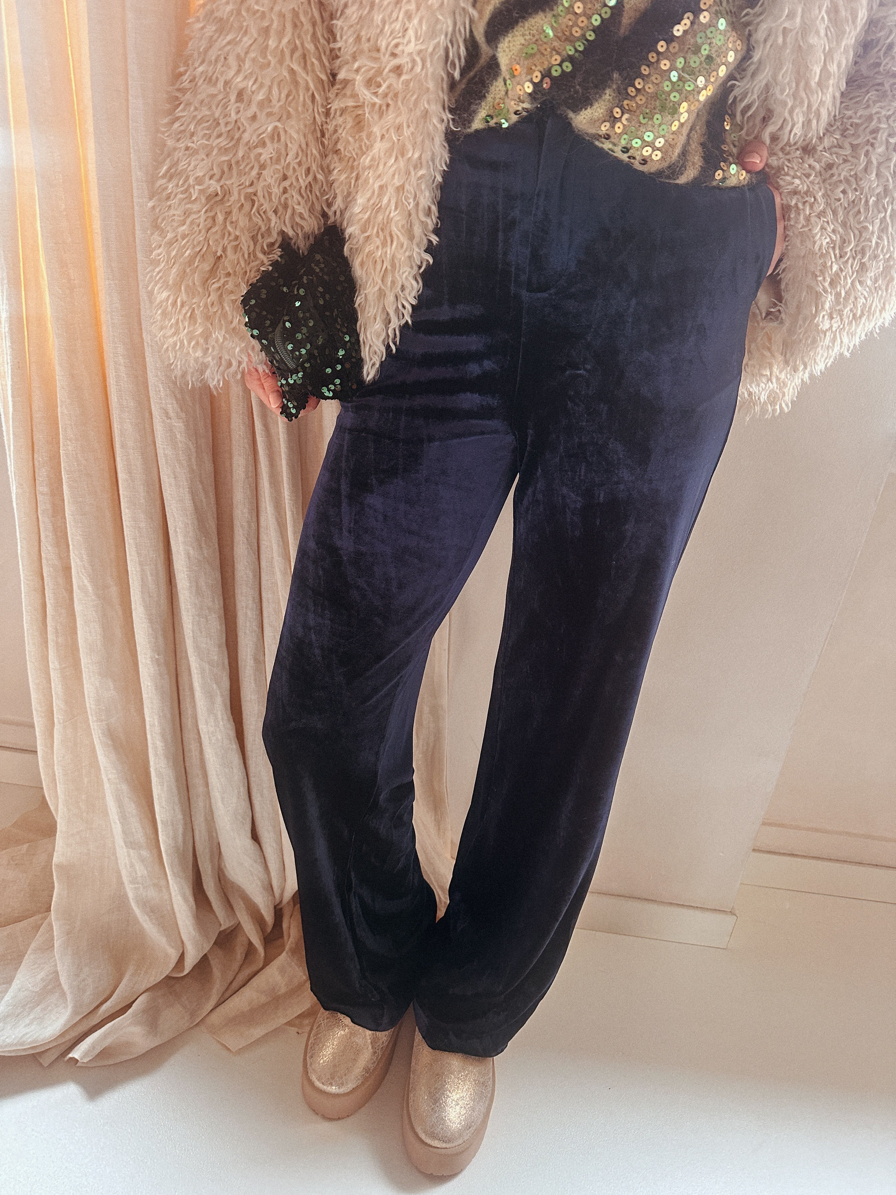 Camille velvet broek blauw