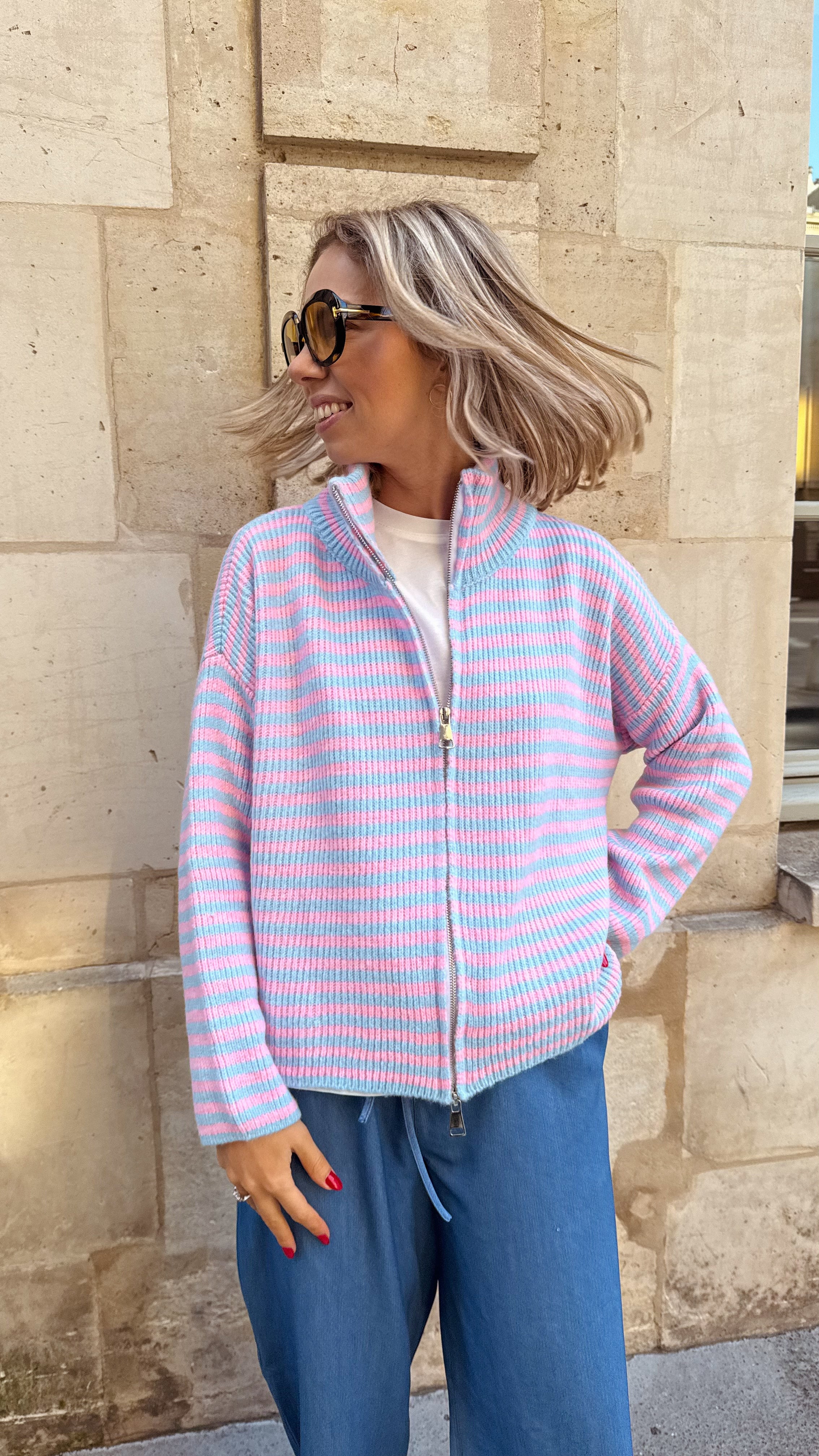 Livia gilet roze/blauw