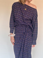 Romy blouse geruit paars