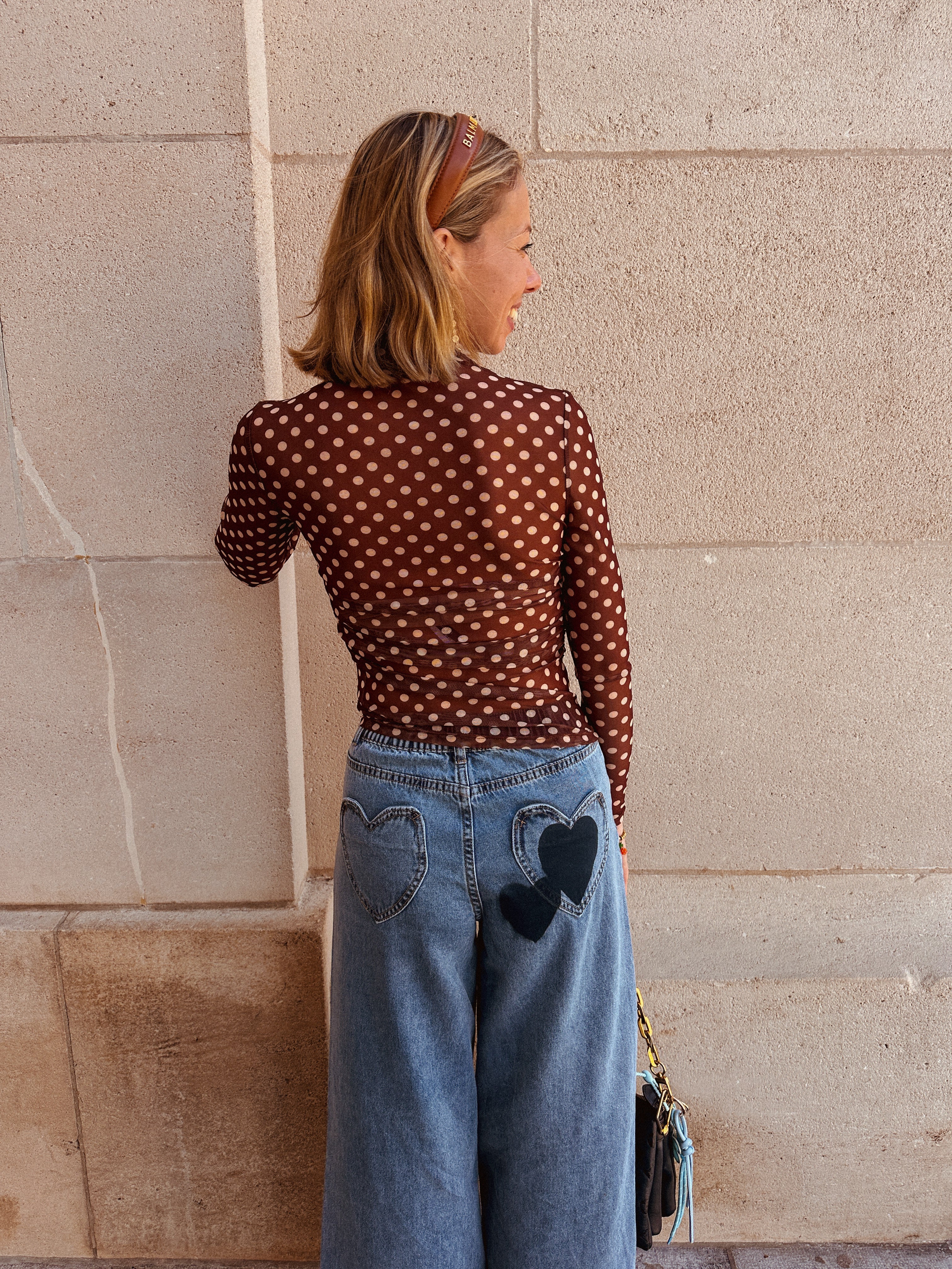 Polka top bruin