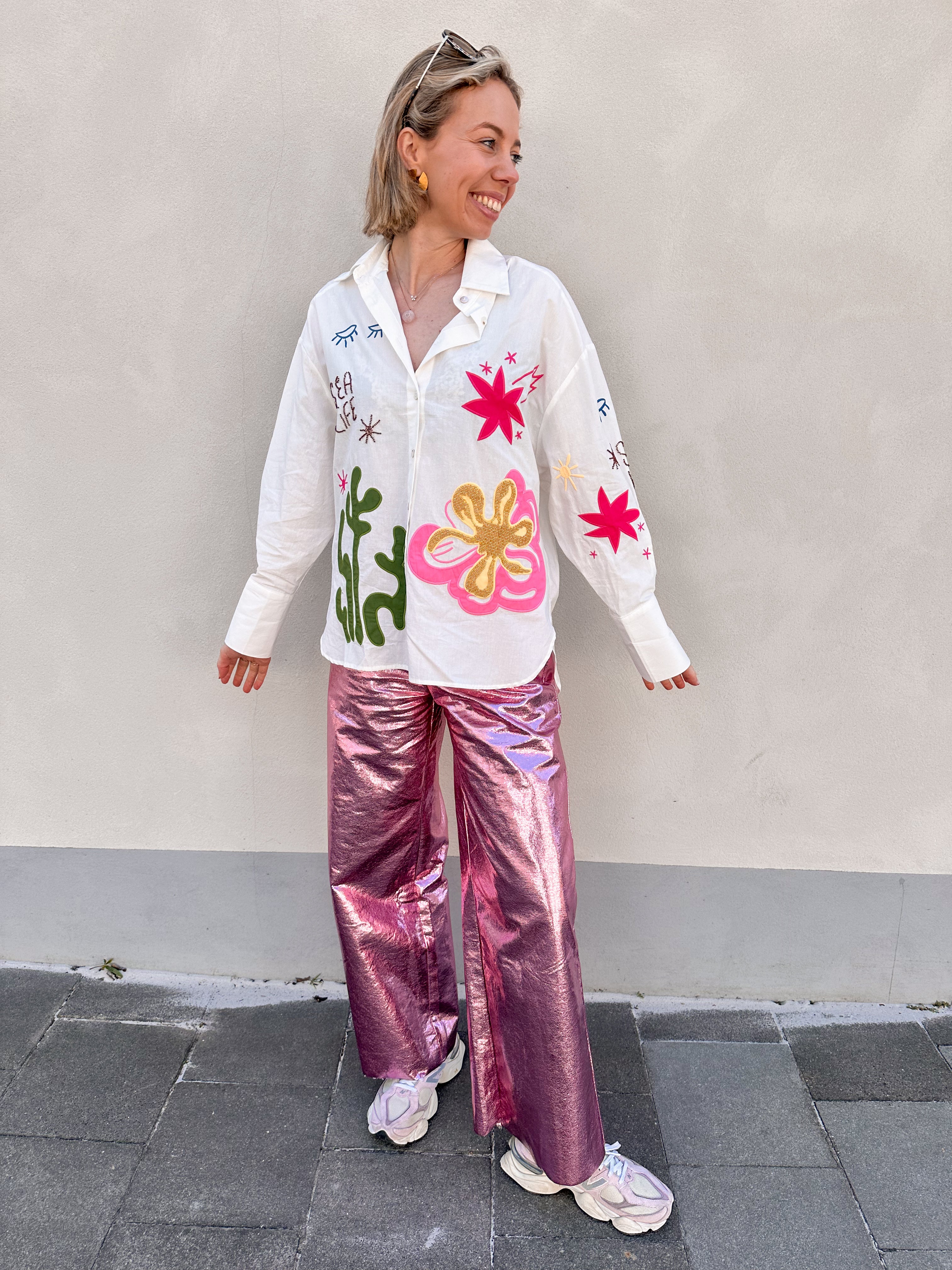 Tina metallic broek roze