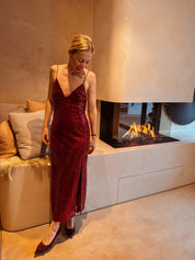 Lea jurk burgundy pailletten