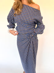 Romy rok geruit blauw