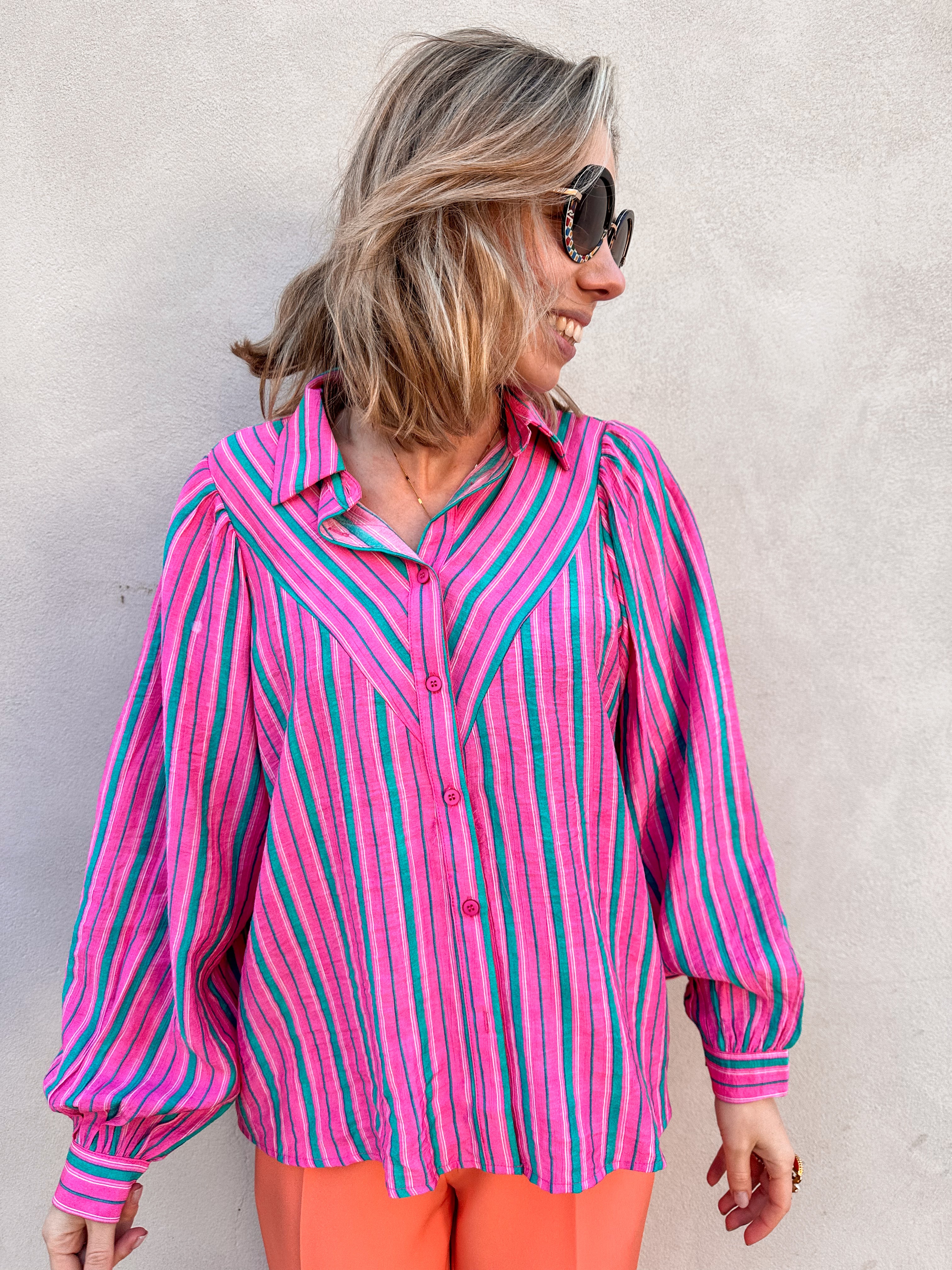 Gala blouse roze gestreept