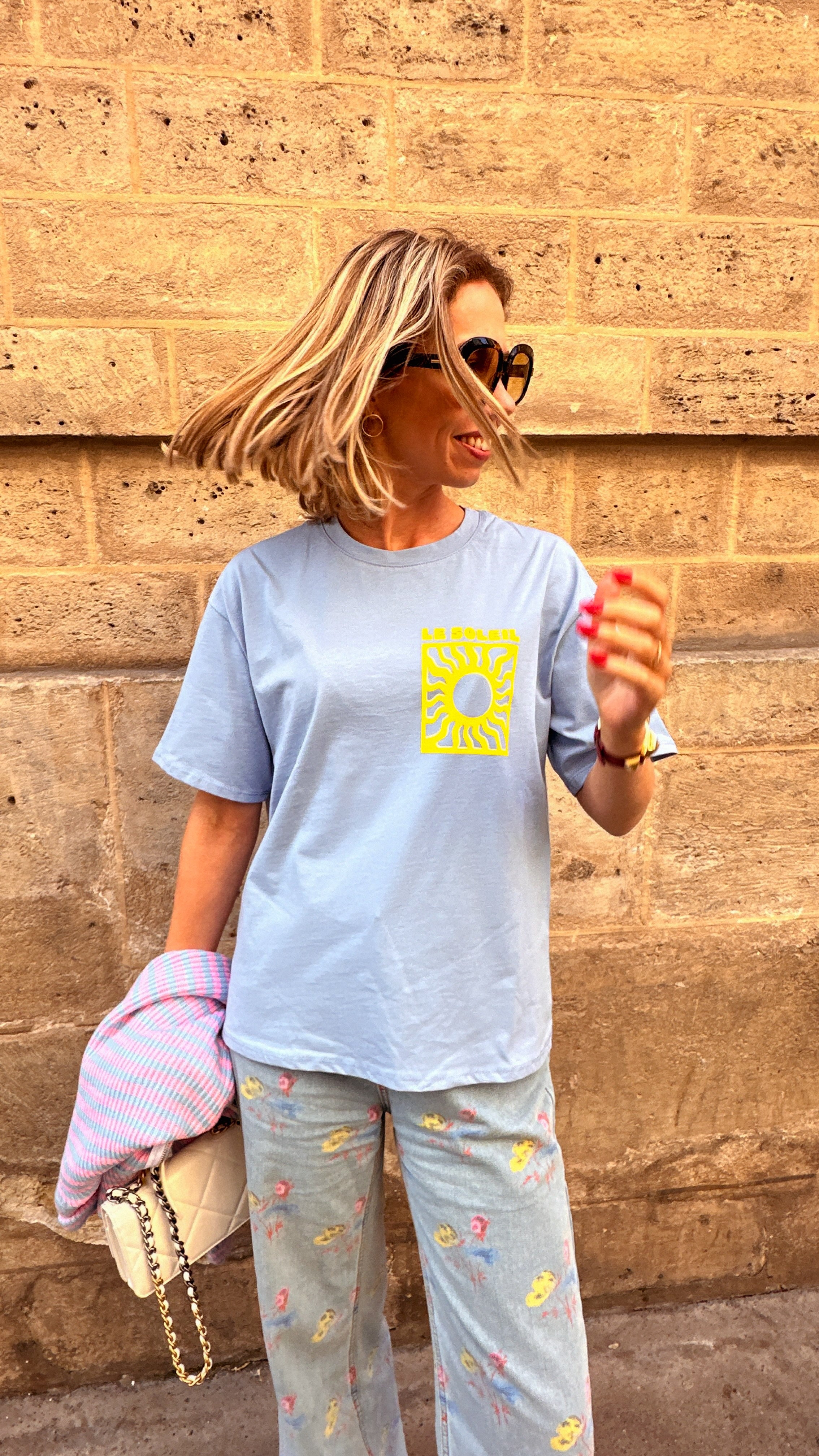 T-shirt Soleil blauw/geel