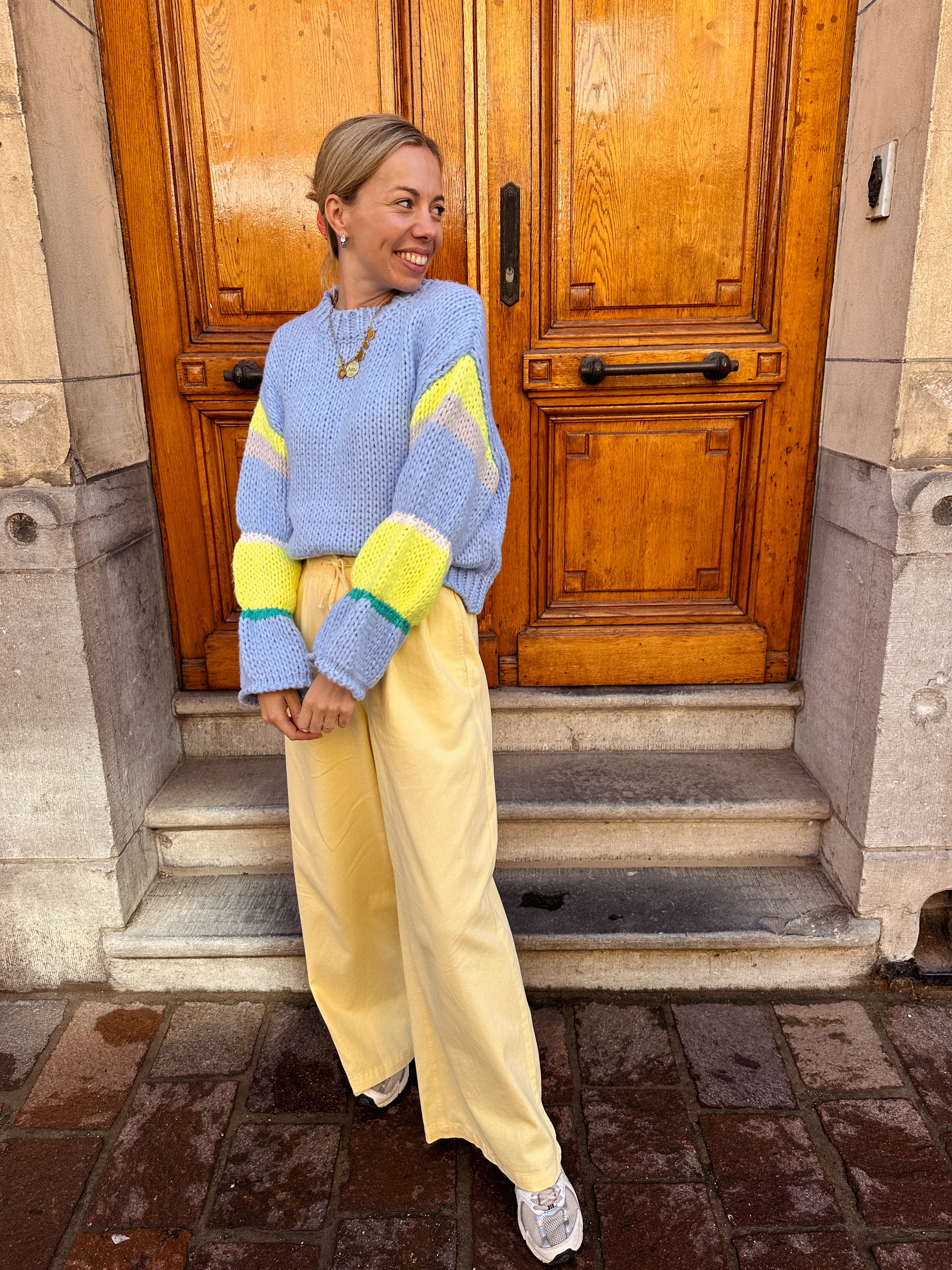 Caro knitted lichtblauwe trui