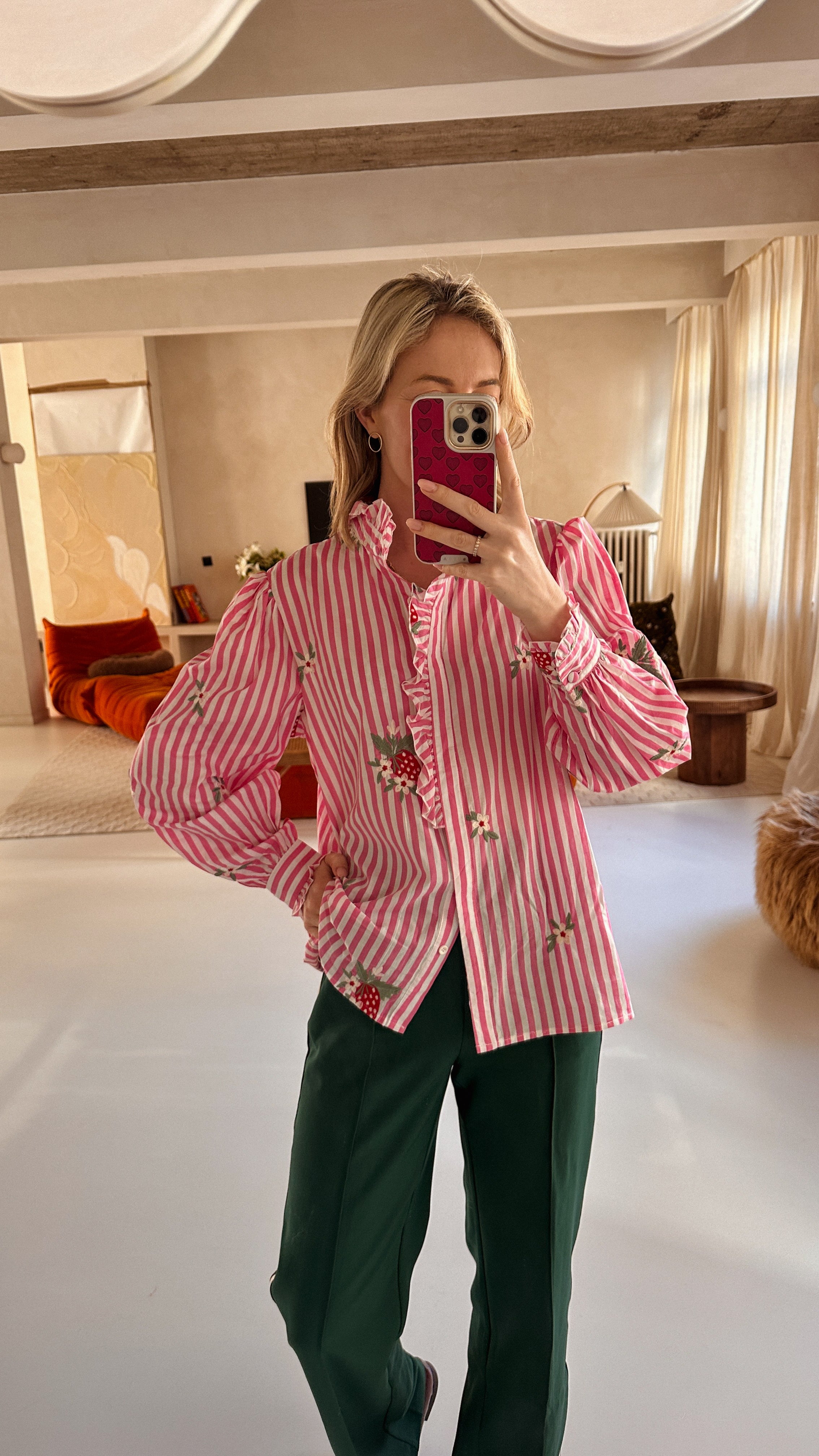 Tina blouse roze/wit gestreept