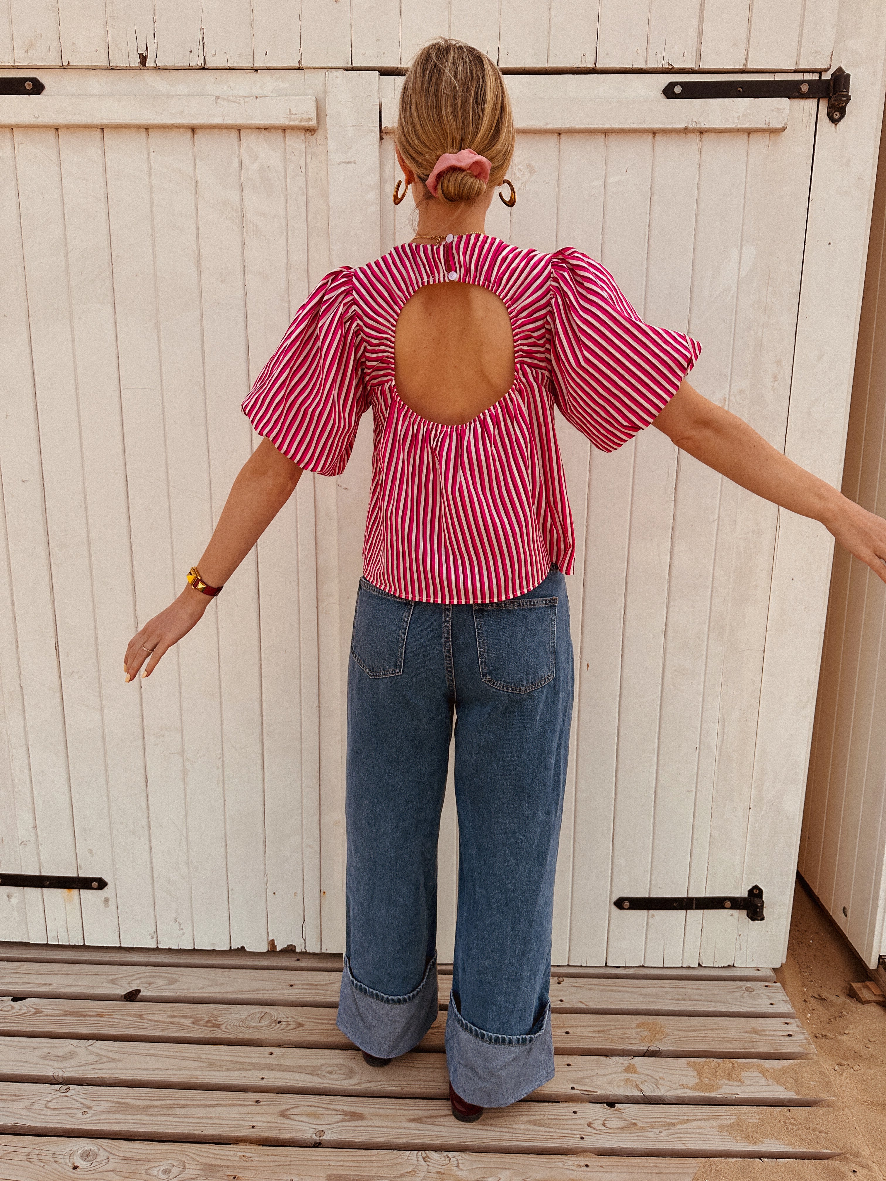 Jane stripe balloon sleeve blouse