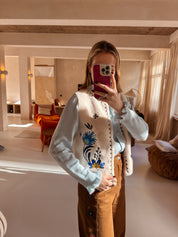 Aria teddy gilet gebloemd blauw