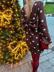 Polka dot jurk bruin