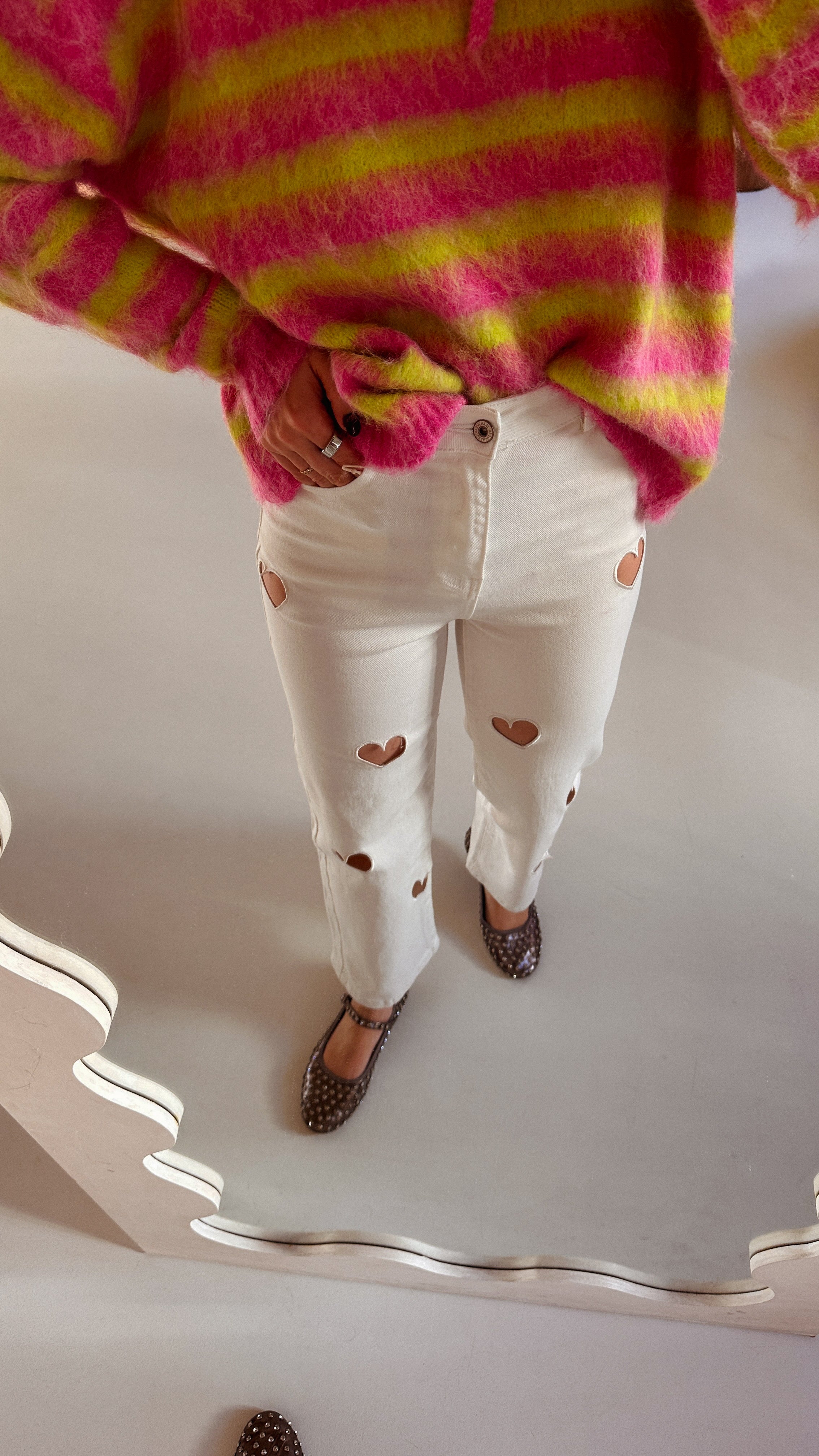 heart cut out jeans wit
