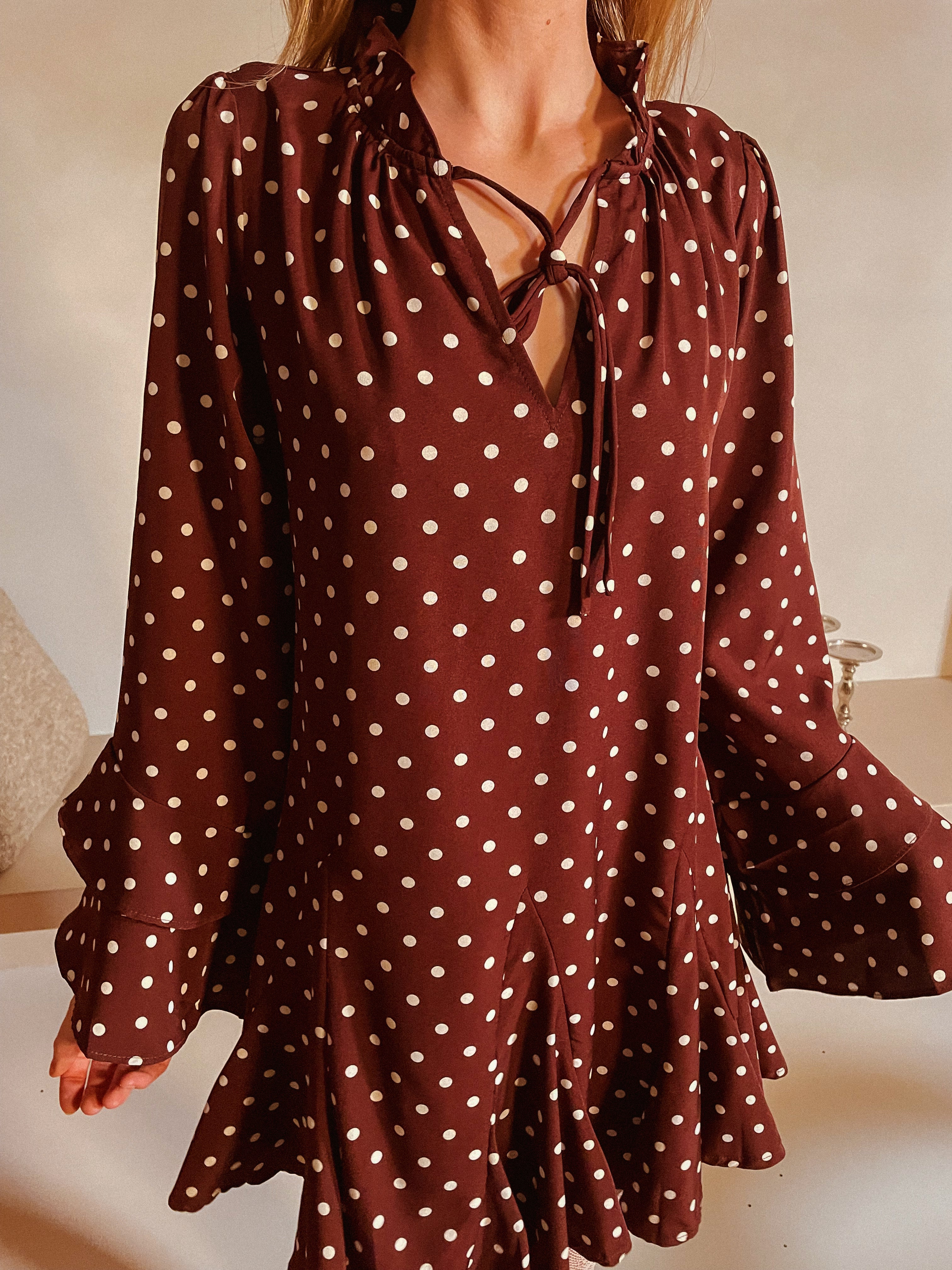 Amélie jurk bruin polka