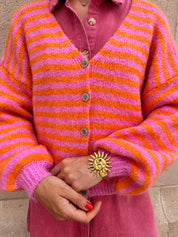 Merima gilet gestreept roze/oranje