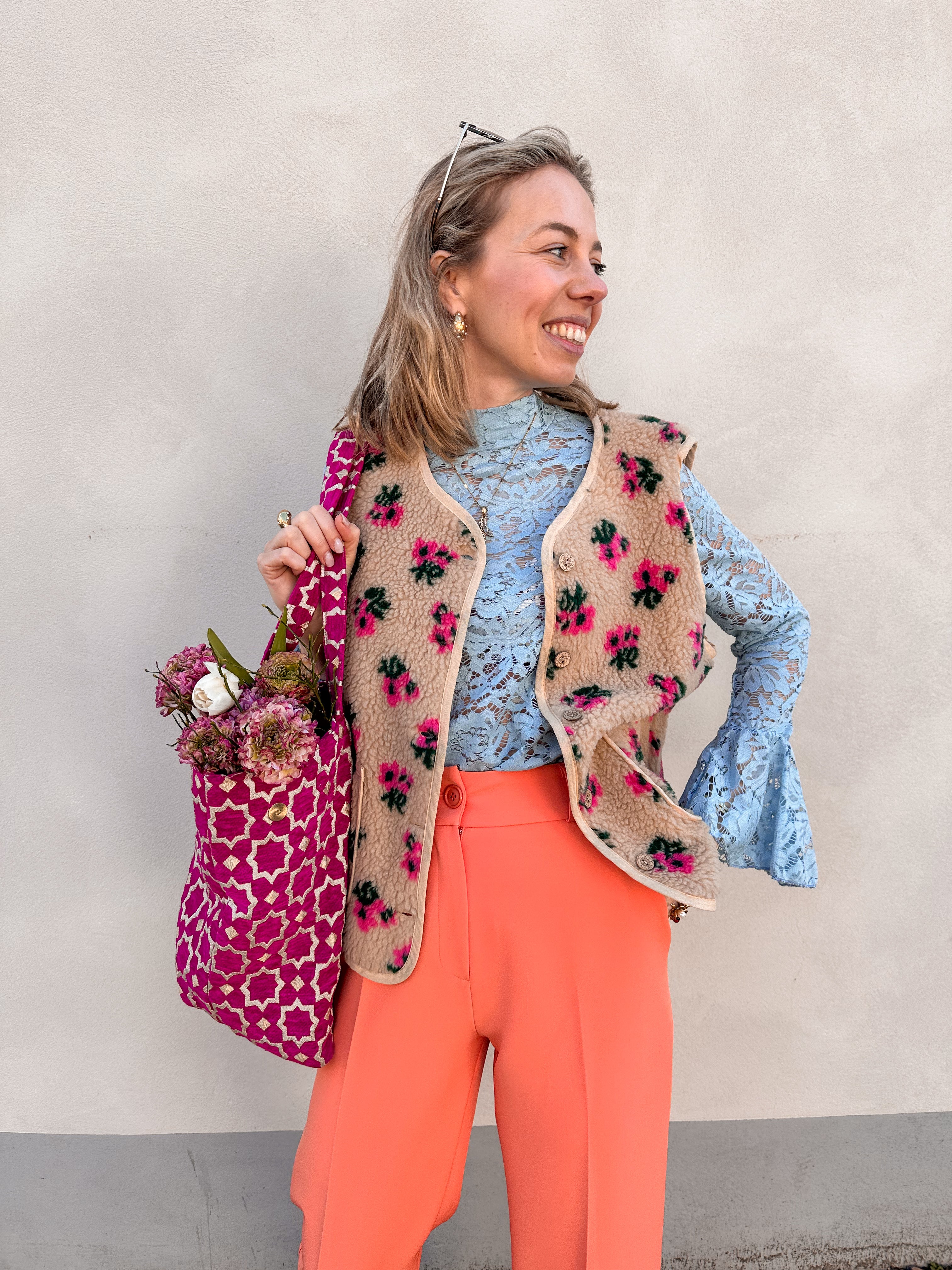 Carla kanten top blauw