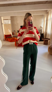 Nina polo trui korte mouwen rood/ecru