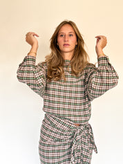 Romy blouse geruit crème/groen