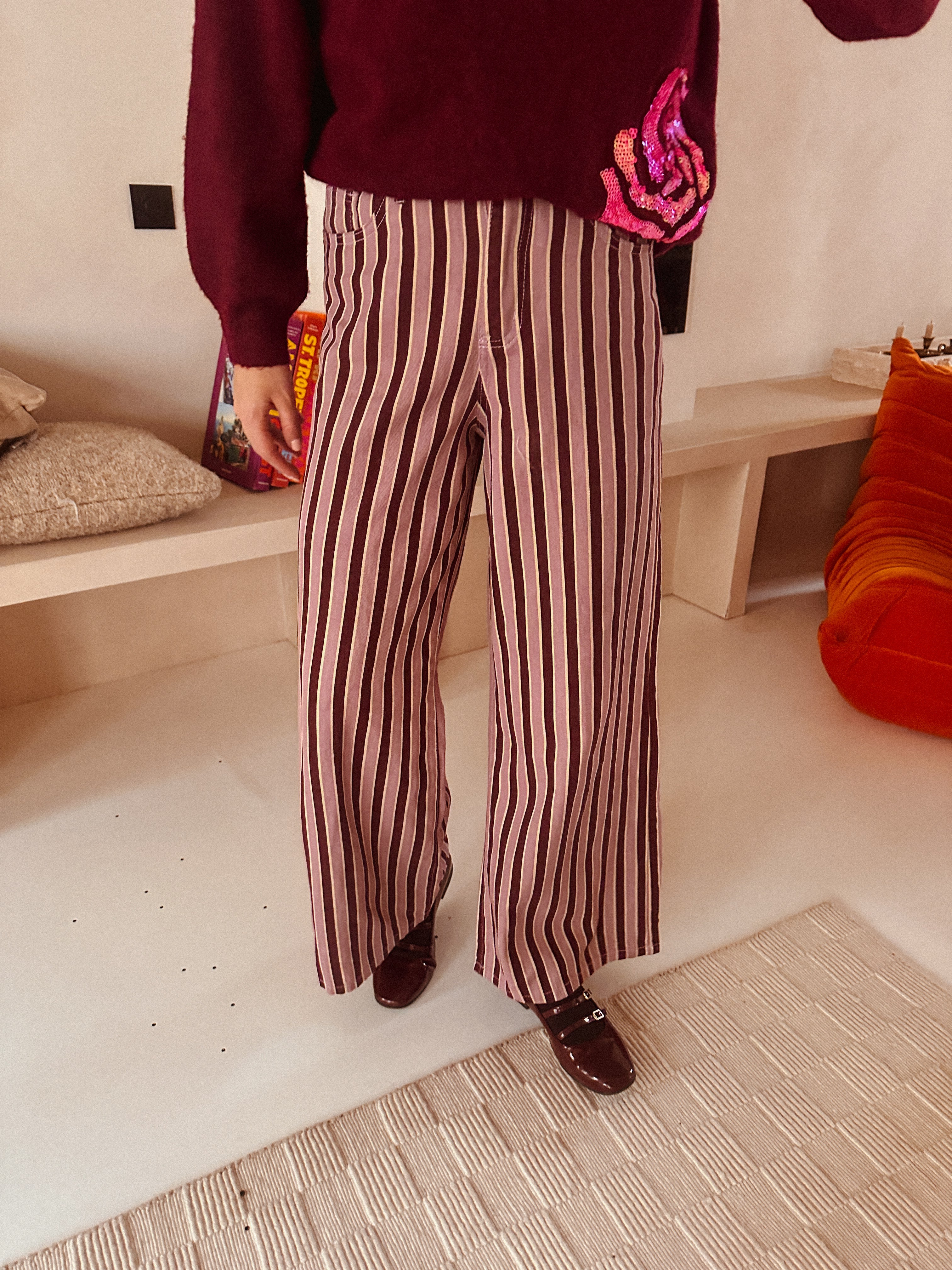 Esmée broek roze/bordeaux gestreept