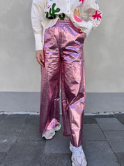 Tina metallic broek roze