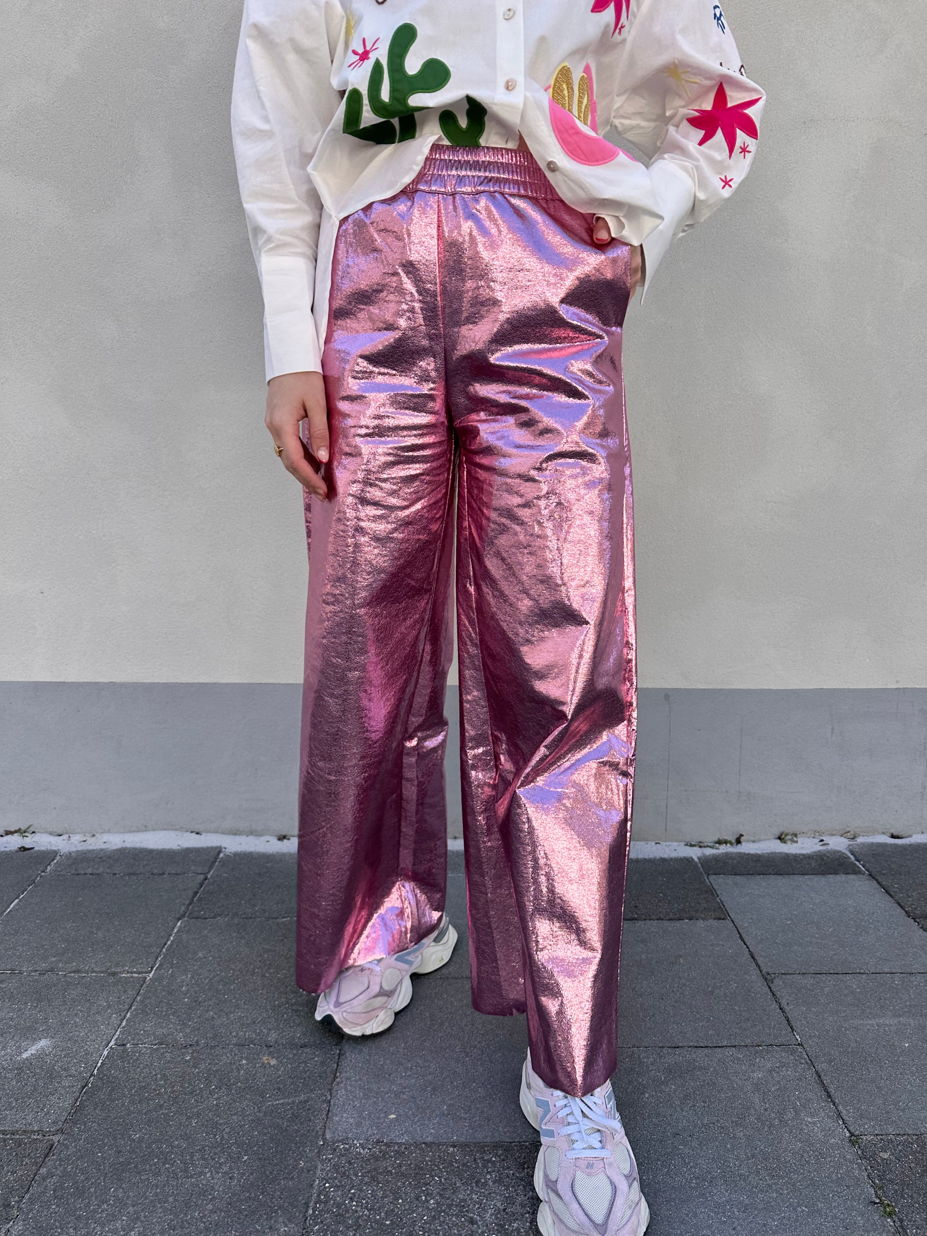 Tina metallic broek roze